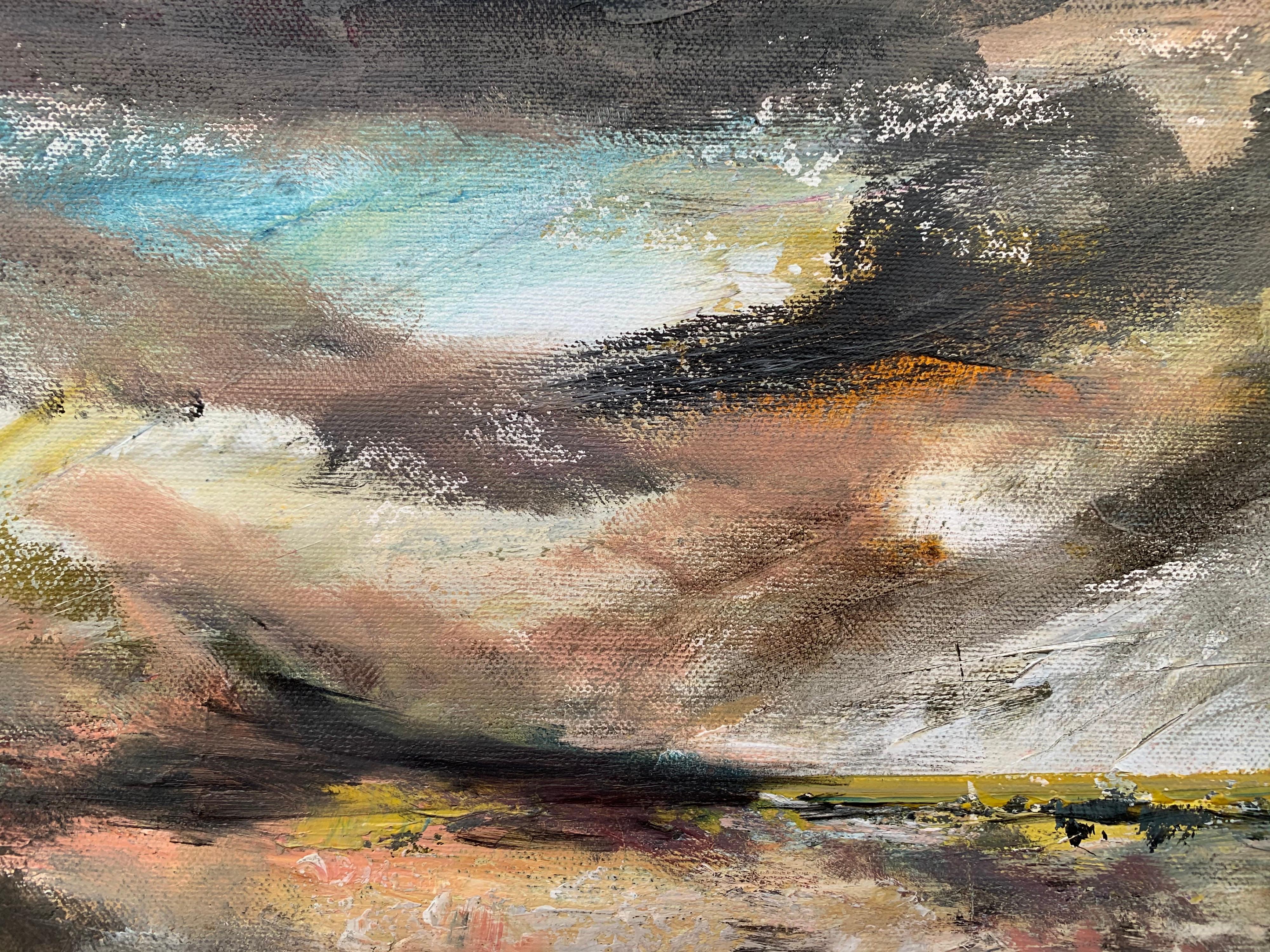 Dark Atmospheric Abstract Landscape Painting by Contemporary British Artist For Sale 11