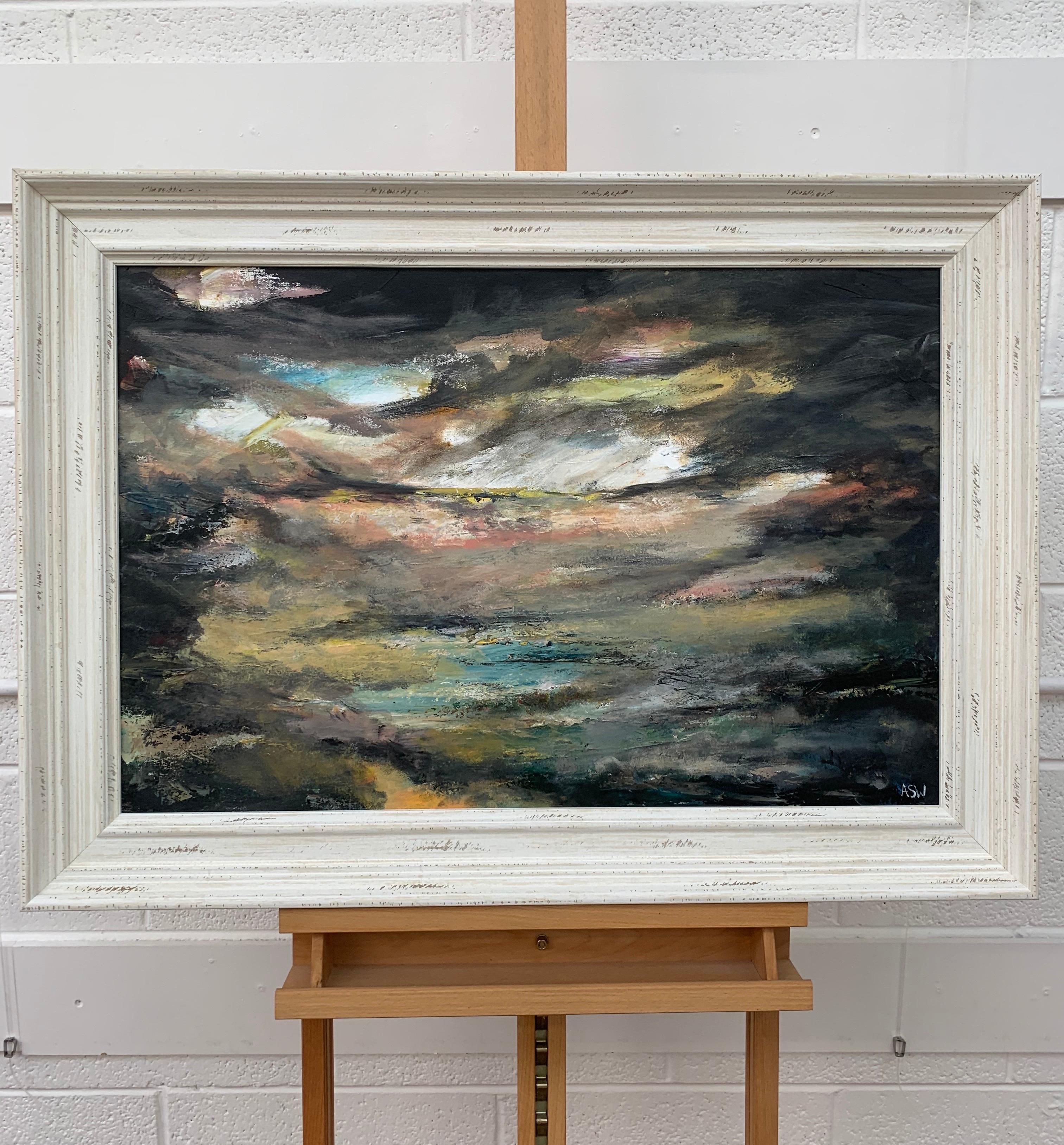 Dark Atmospheric Abstract Landscape Painting by Contemporary British Artist For Sale 4
