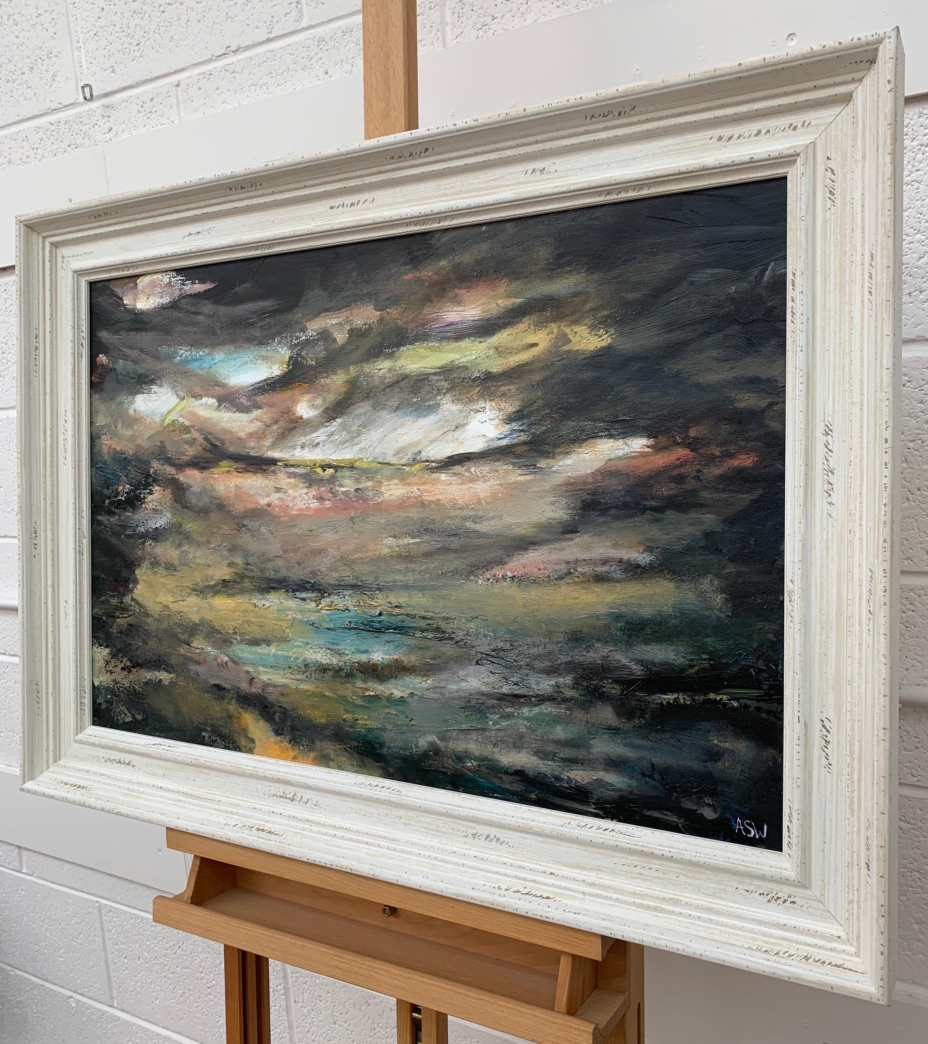 Dark Atmospheric Abstract Landscape Painting by Contemporary British Artist For Sale 5