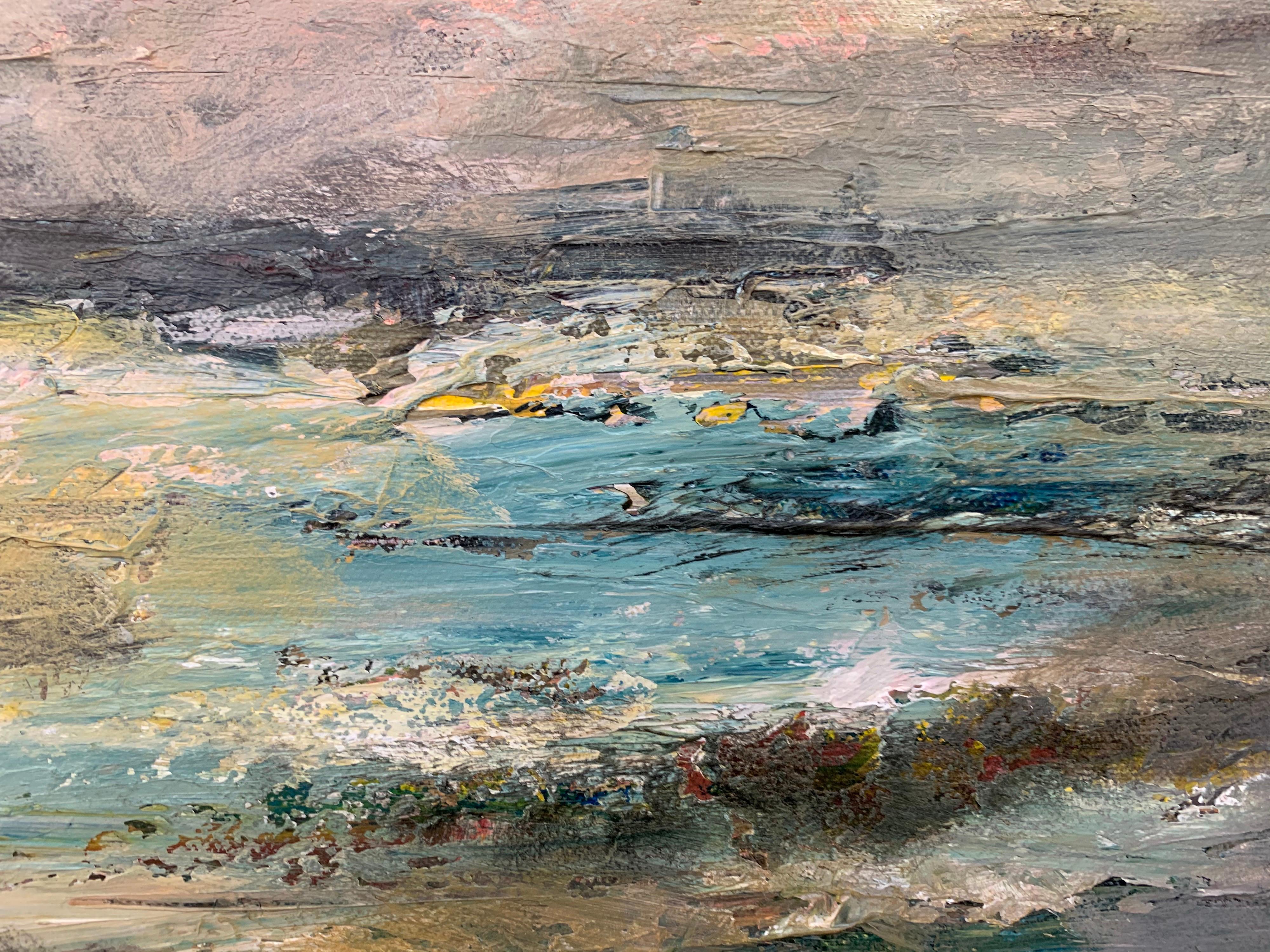 Peinture de paysage abstrait à l'atmosphère sombre d'un artiste britannique contemporain en vente 6