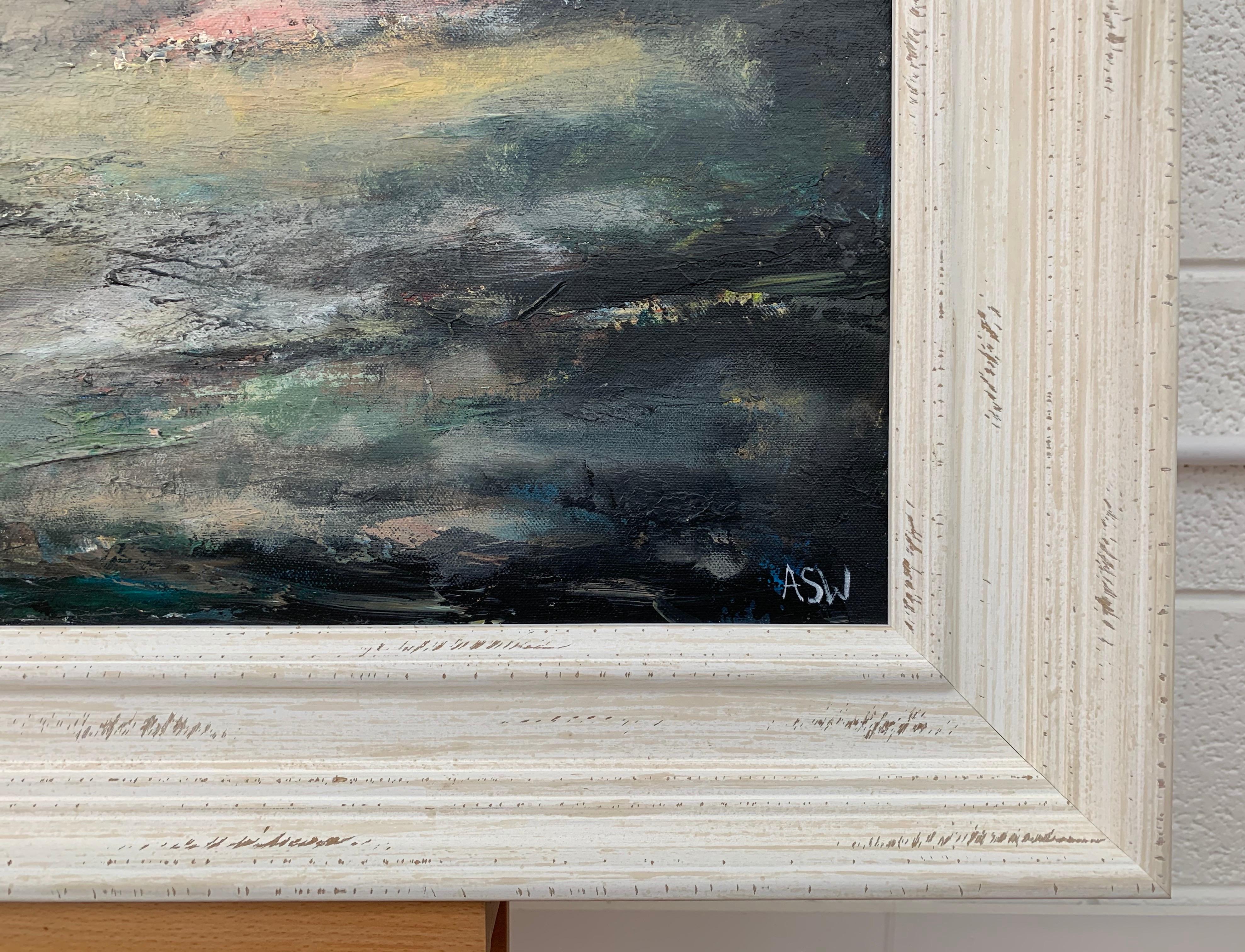 Dark Atmospheric Abstract Landscape Painting by Contemporary British Artist For Sale 9
