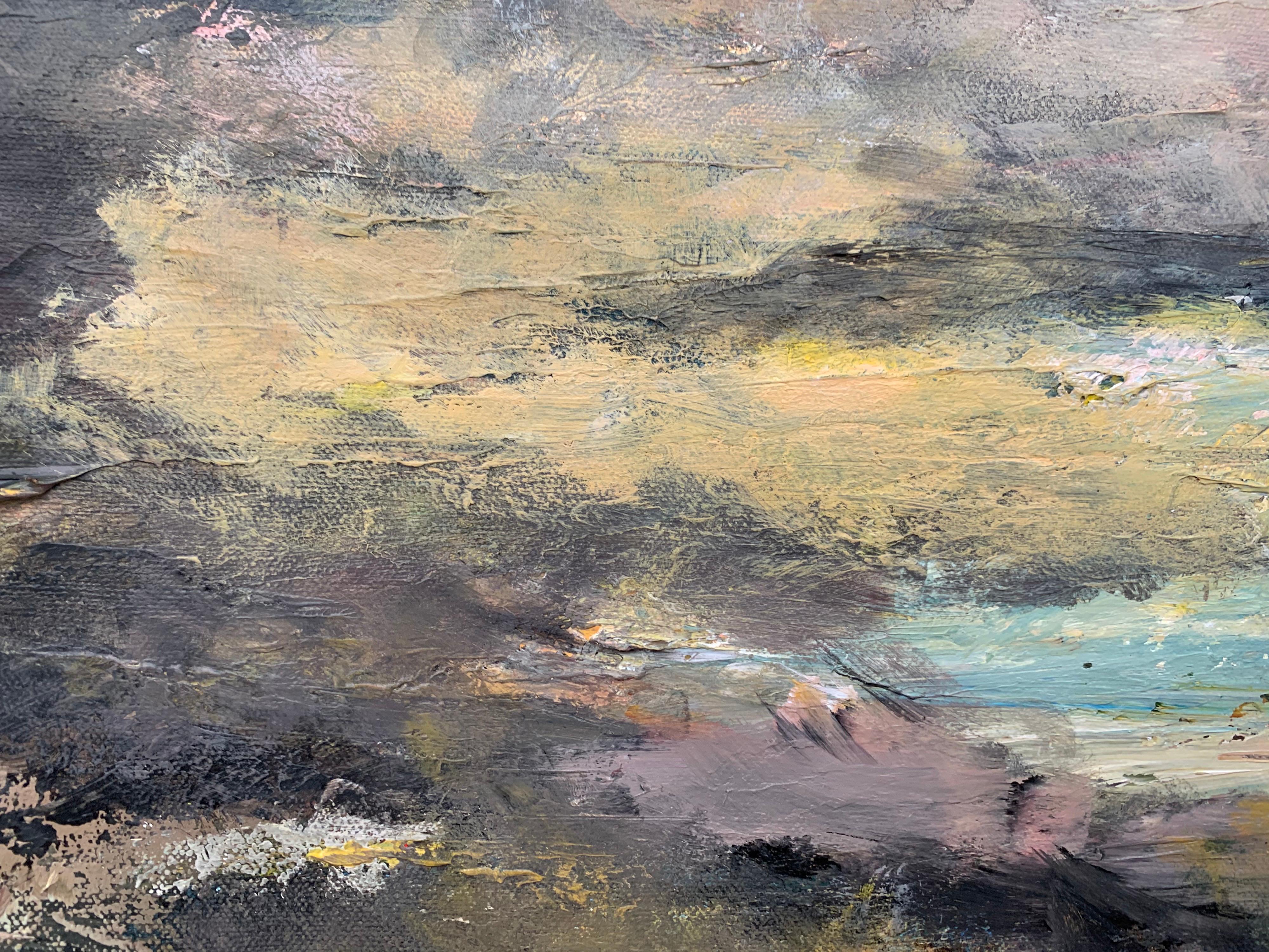 Dark Atmospheric Abstract Landscape Painting by Contemporary British Artist For Sale 10