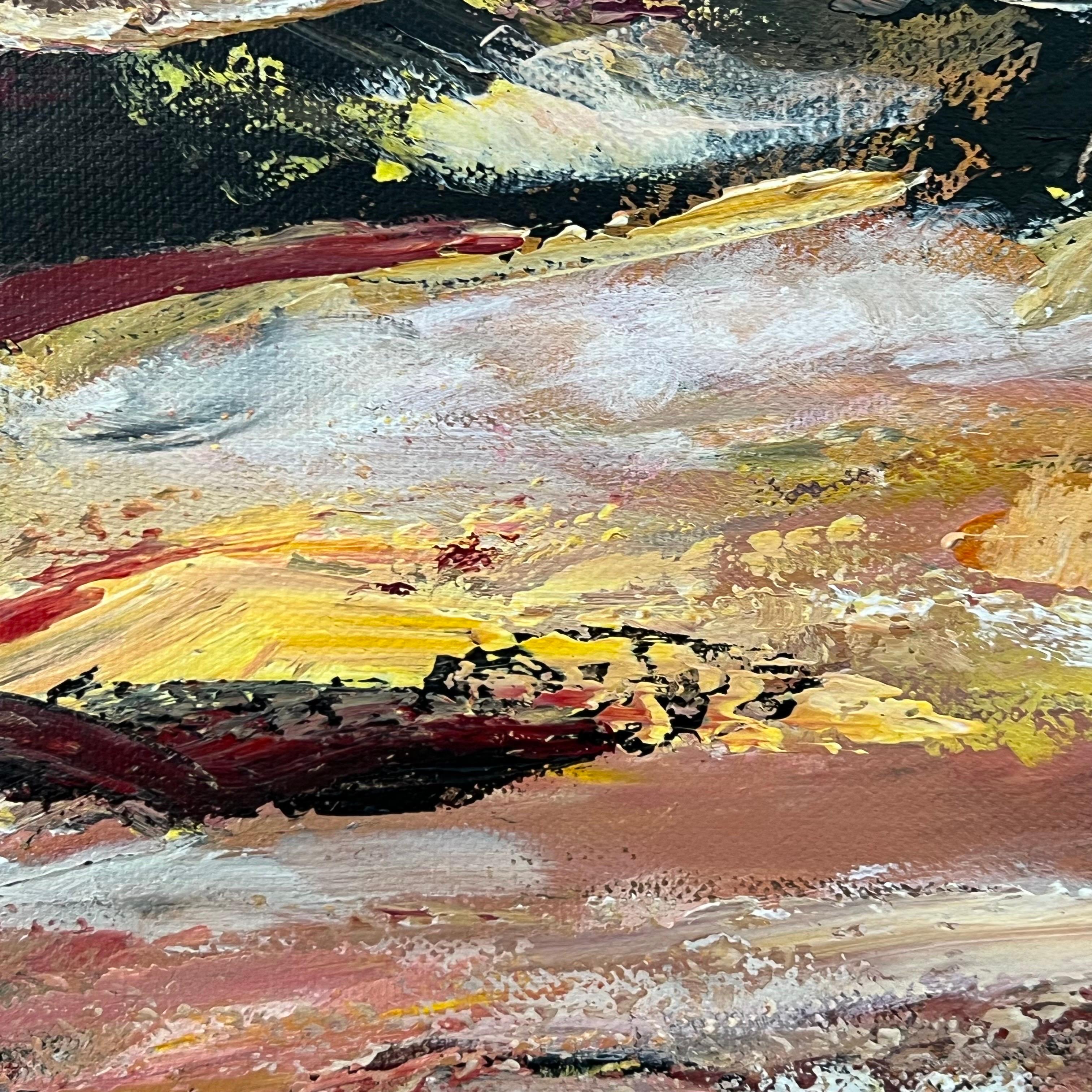 Paysage abstrait impressionniste foncé d'un artiste britannique contemporain en vente 10