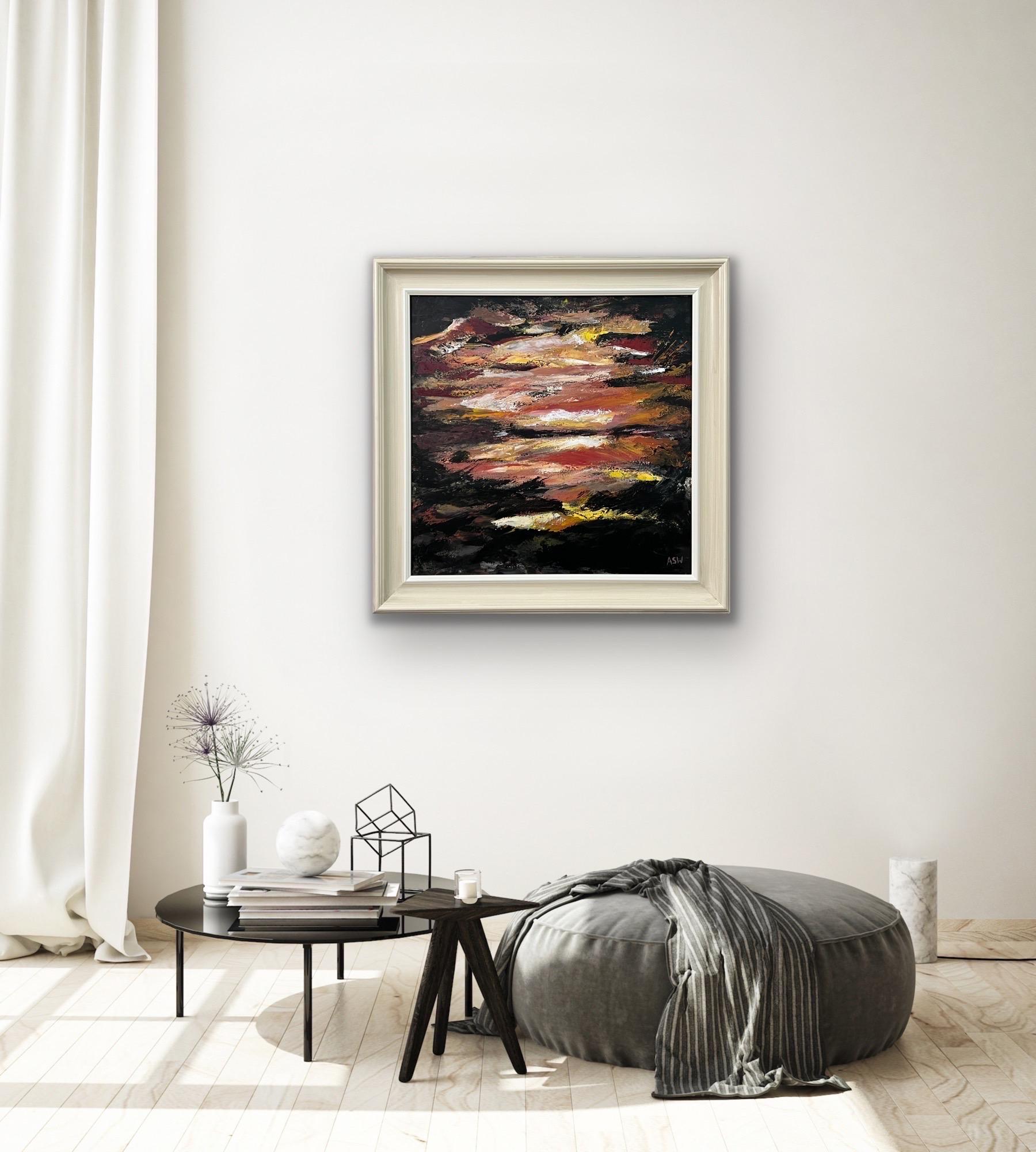 Paysage abstrait impressionniste foncé d'un artiste britannique contemporain - Impressionnisme abstrait Painting par Angela Wakefield