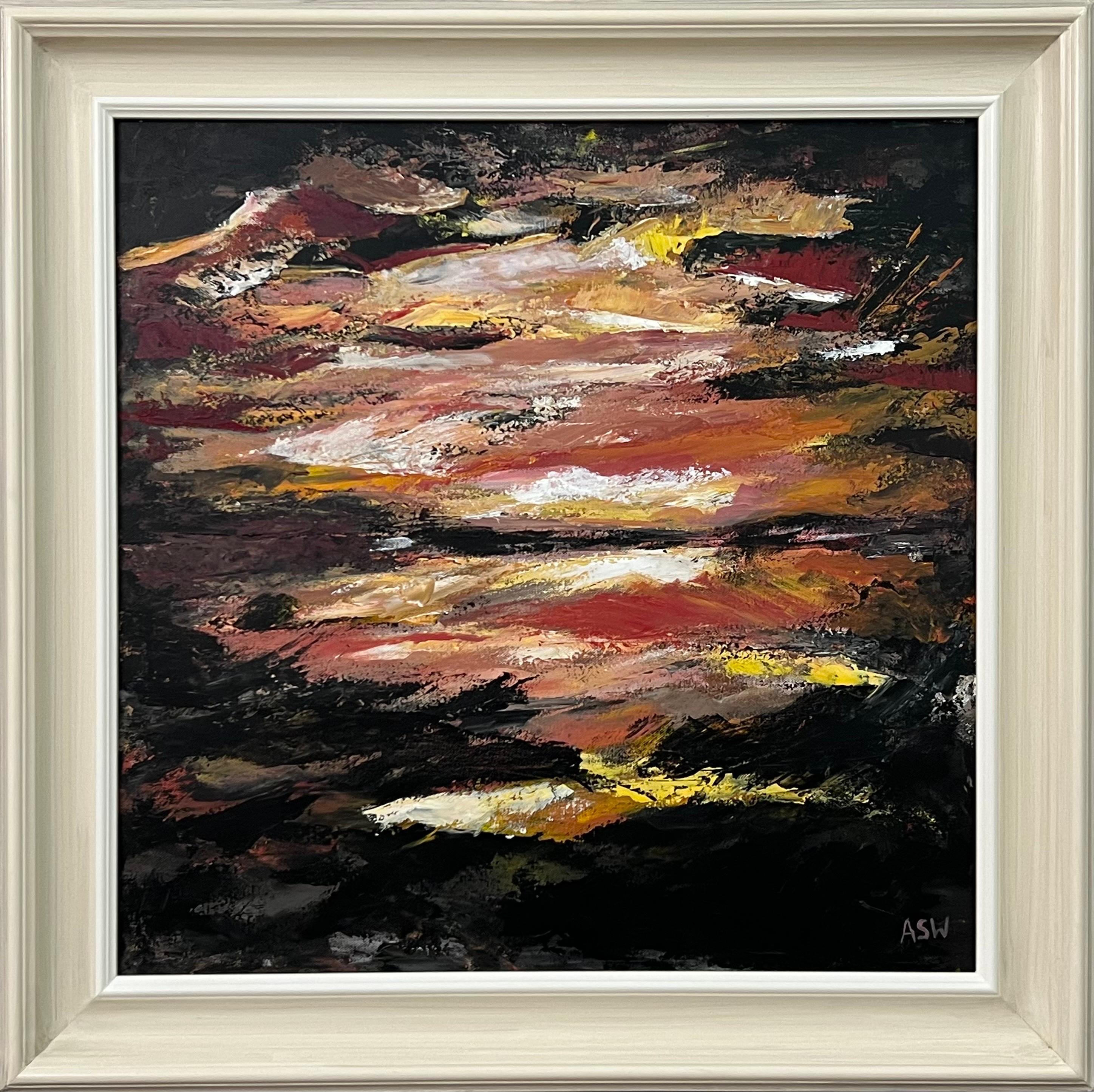 Landscape Painting Angela Wakefield - Paysage abstrait impressionniste foncé d'un artiste britannique contemporain