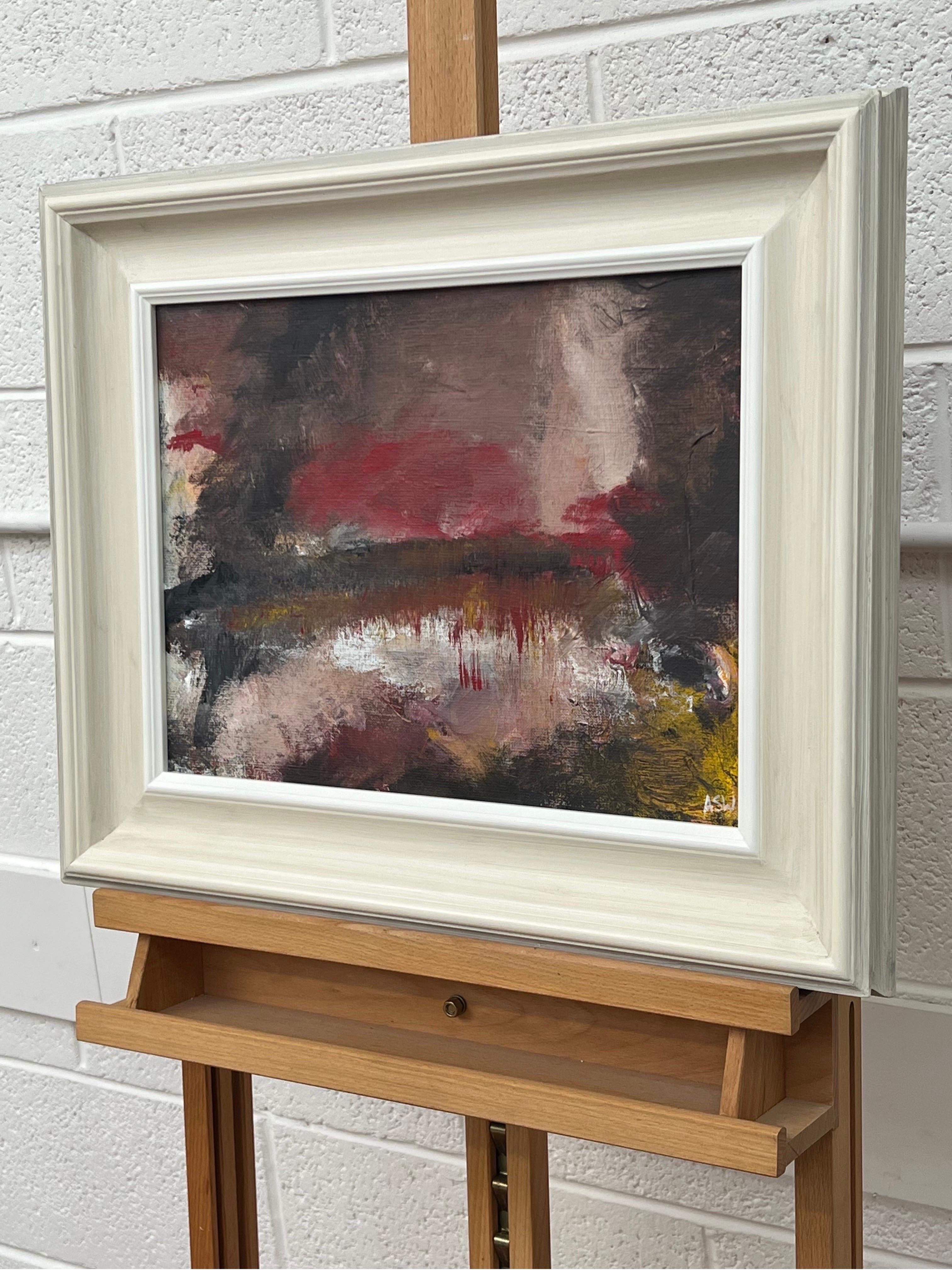 Dark Red & Black Expressive Abstract Painting by Contemporary British Artist - Gray Landscape Painting by Angela Wakefield