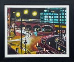 Deansgate Locks Manchester City Street Scene England at Night by British Artist