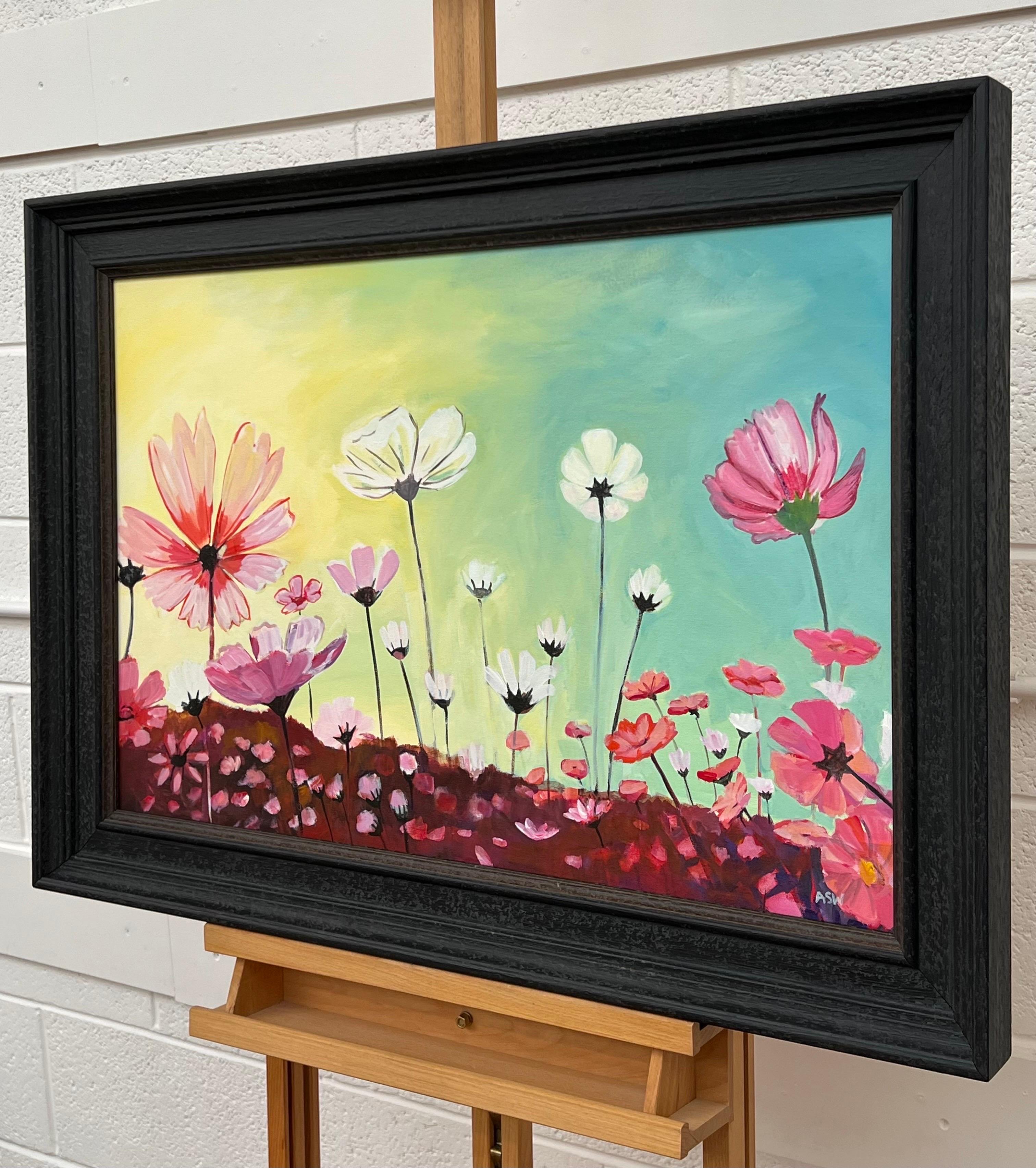 Design Study of Wild Pink & White Flowers on a Yellow & Turquoise Background, by Contemporary British Artist. 

Art measures 30 x 20 inches
Frame measures 35 x 25 inches

Angela Wakefield has twice been on the front cover of ‘Art of England’ and