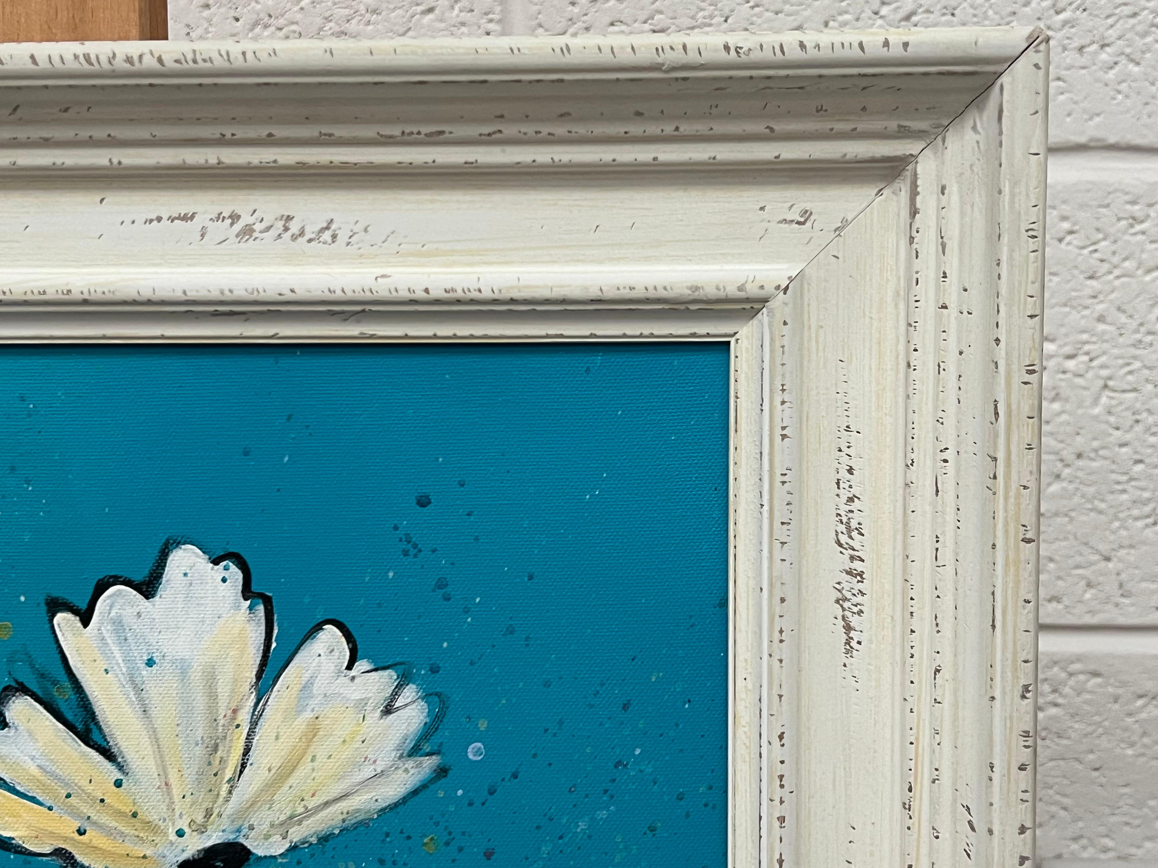 Design/One de fleurs sauvages roses et blanches sur turquoise par un artiste contemporain en vente 4
