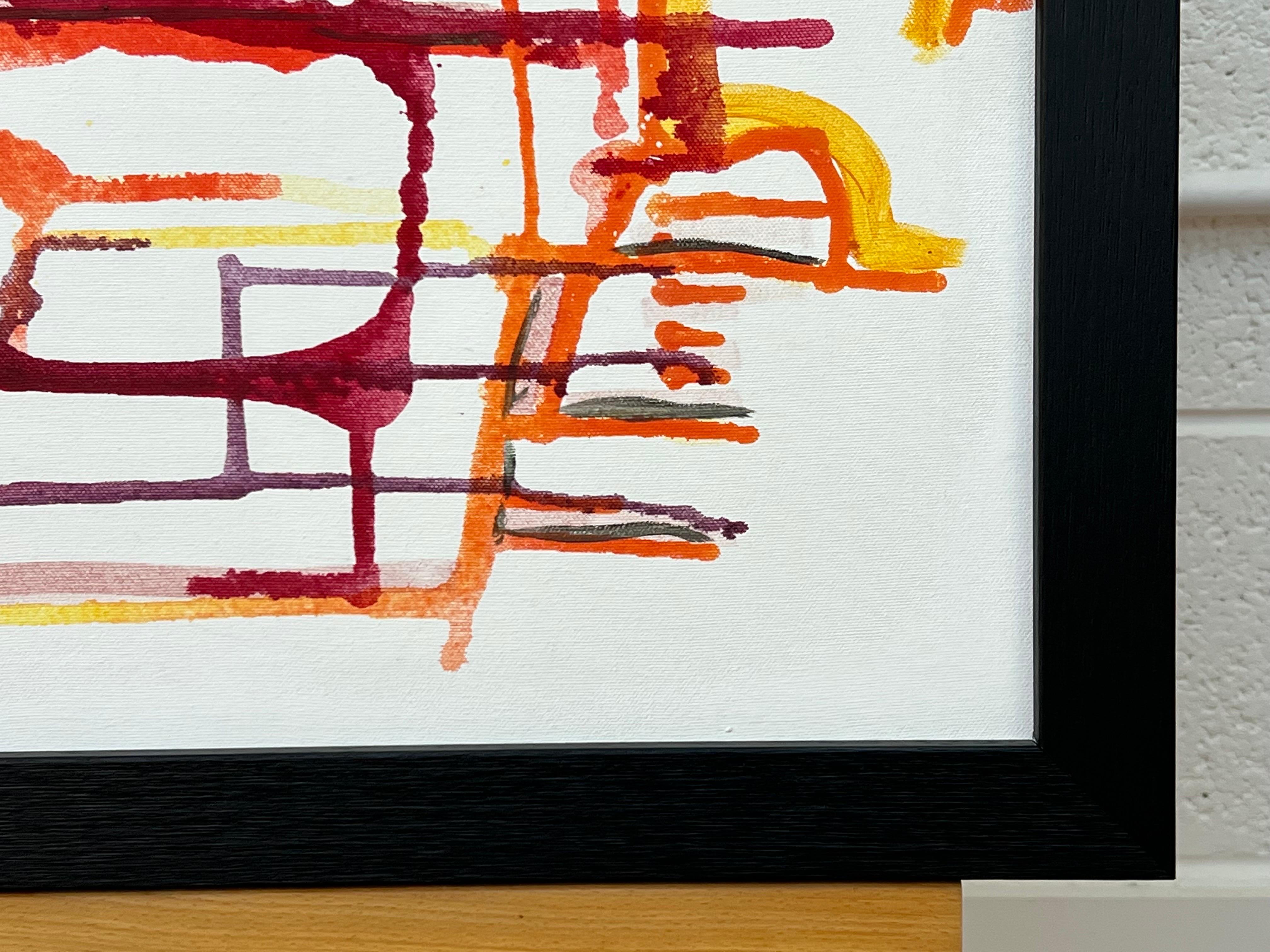 Arte Abstracto Temprano Púrpura Naranja y Amarillo sobre Fondo Blanco por Artista Británico en venta 10