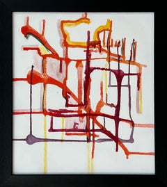 Early Abstract Art Purple Orange & Yellow on White Background by British Artist
