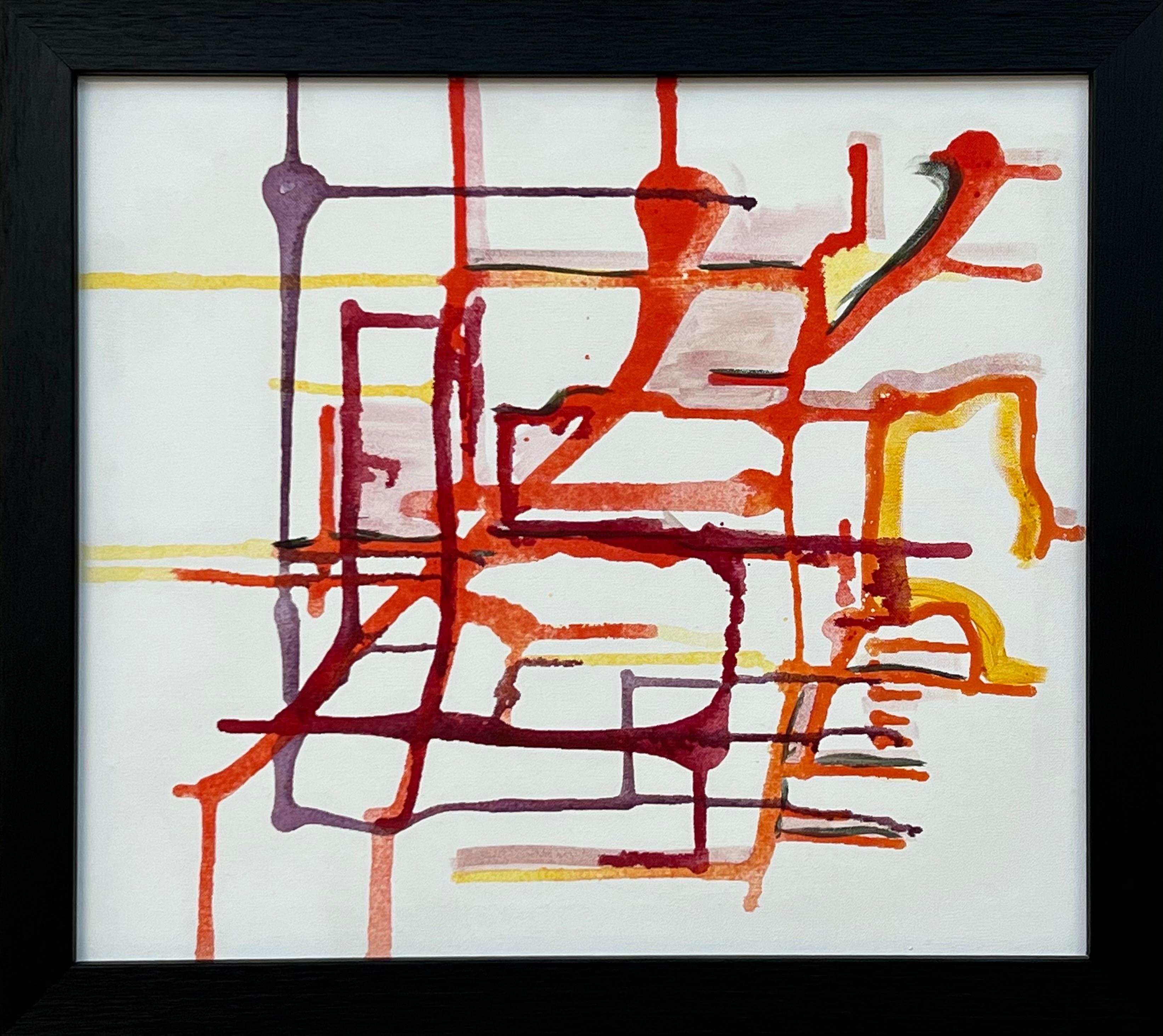 Arte Abstracto Temprano Púrpura Naranja y Amarillo sobre Fondo Blanco por Artista Británico - Painting Expresionismo abstracto de Angela Wakefield