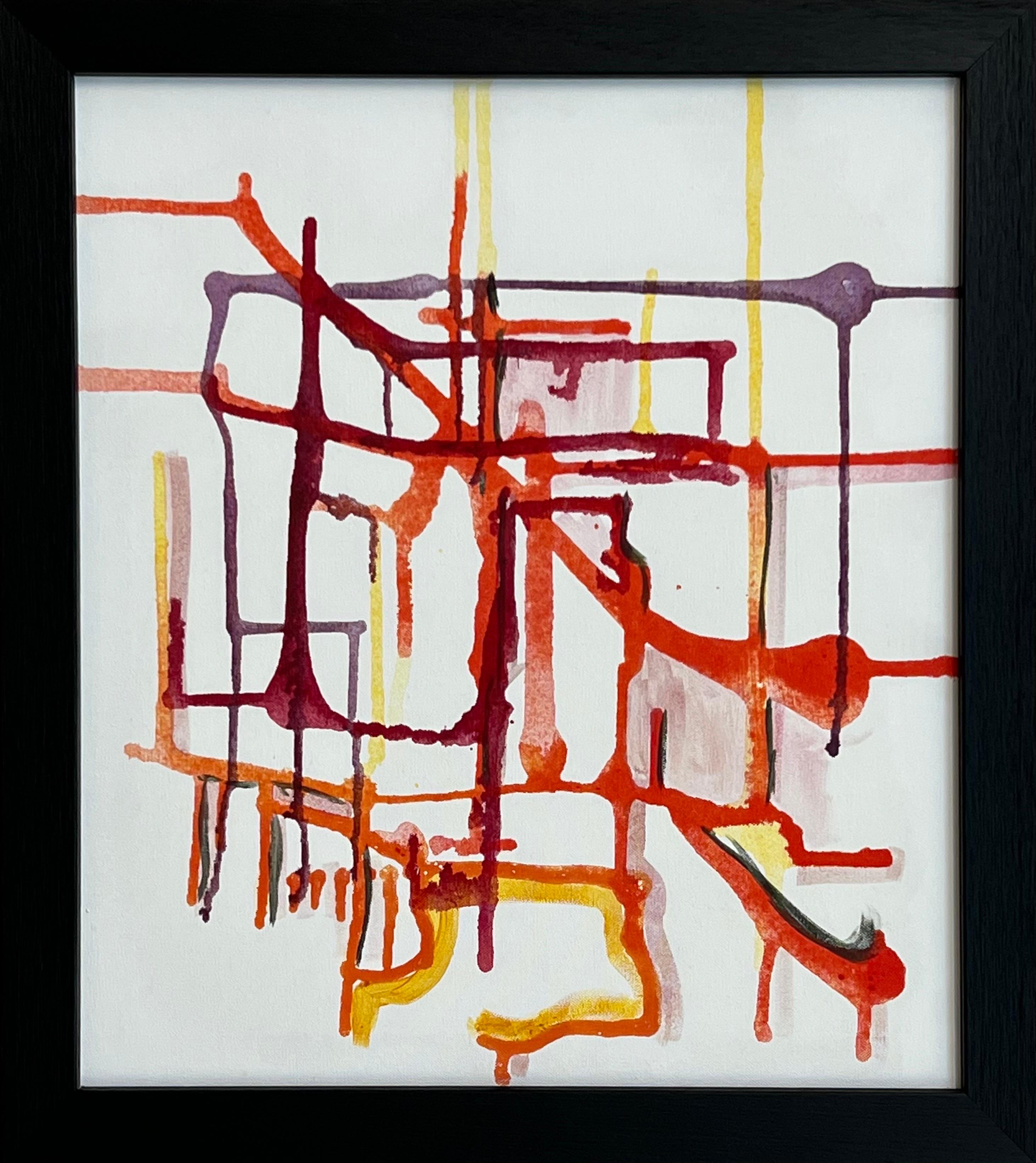 A rare early career experimental abstract artwork using Purple, Orange & Yellow on a White Background, by leading Contemporary British Artist, Angela Wakefield. 

Art measures 20 x 18 inches 
Frame measures 24 x 22 inches 

An original painting.