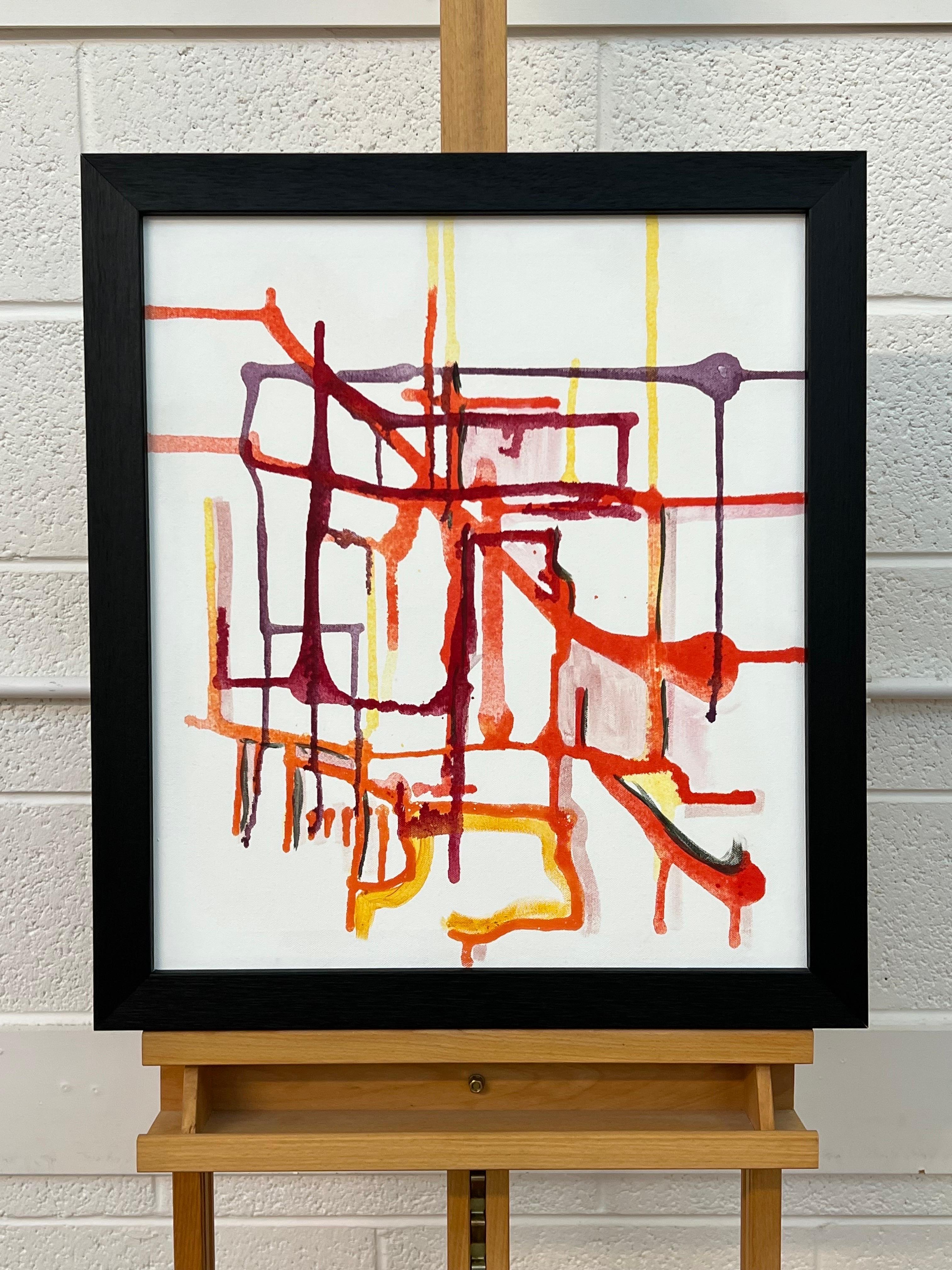Arte Abstracto Temprano Púrpura Naranja y Amarillo sobre Fondo Blanco por Artista Británico en venta 3
