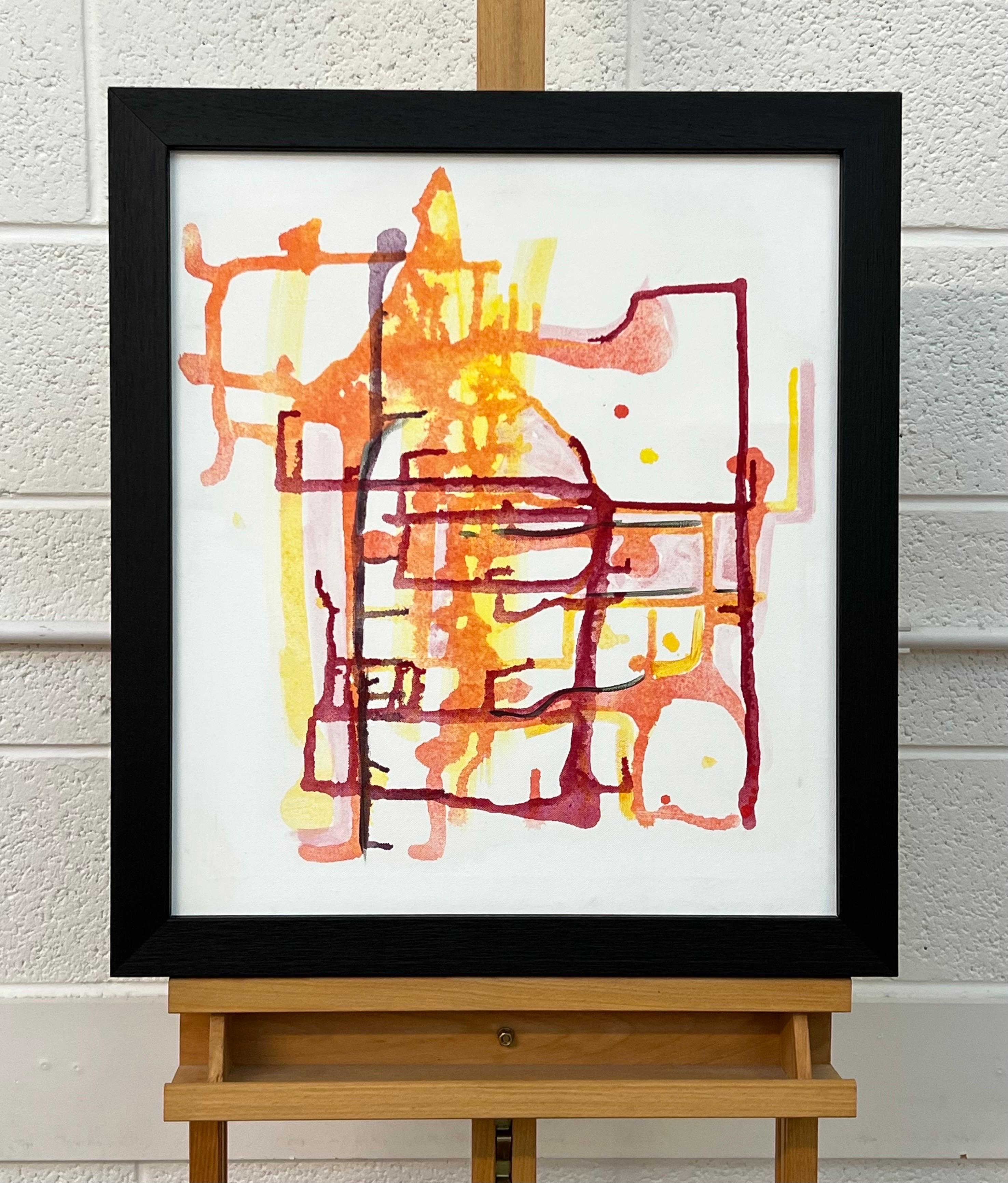Peinture abstraite ancienne rouge, jaune et orange sur fond blanc d'un artiste britannique en vente 6