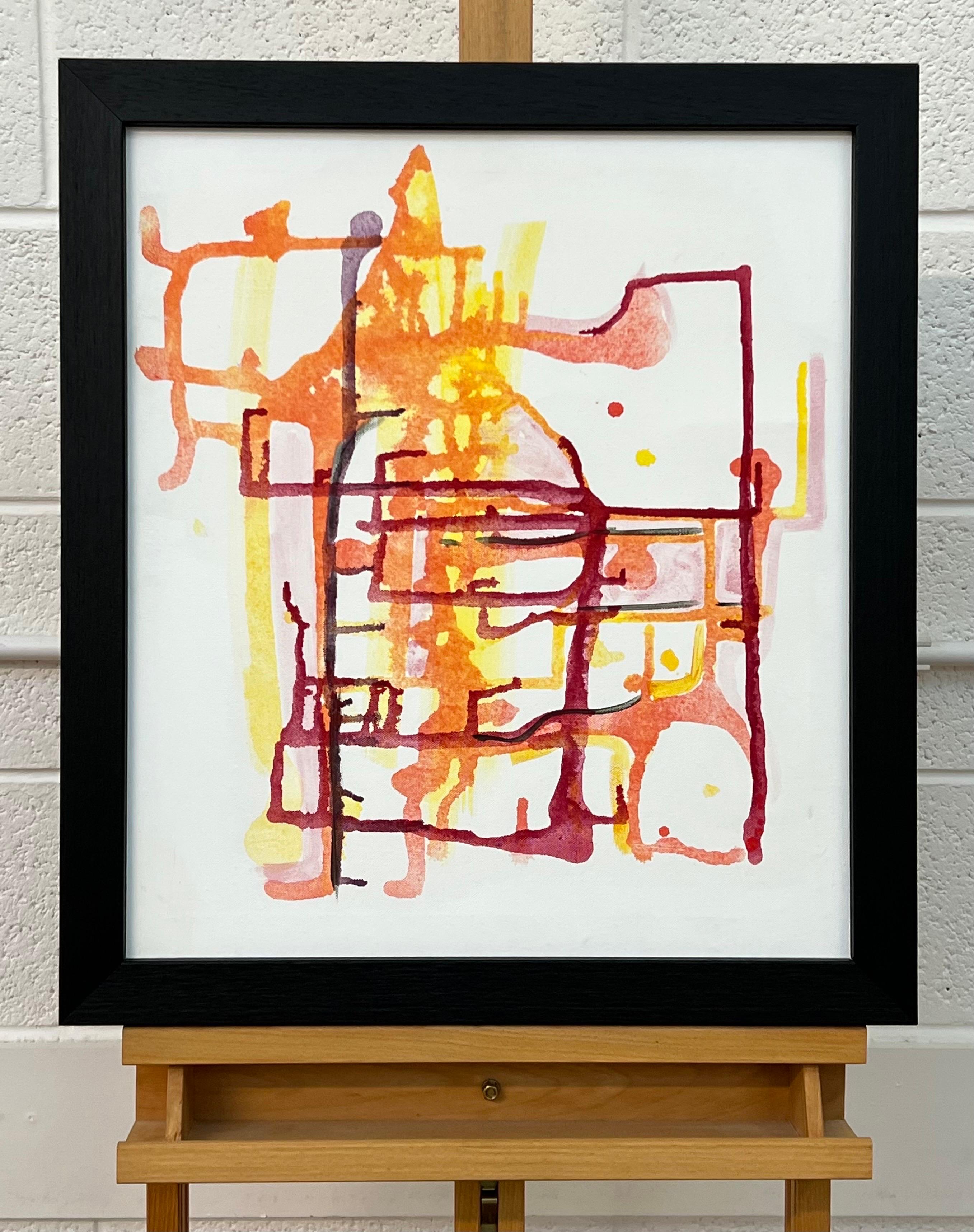 Peinture abstraite ancienne rouge, jaune et orange sur fond blanc d'un artiste britannique en vente 7
