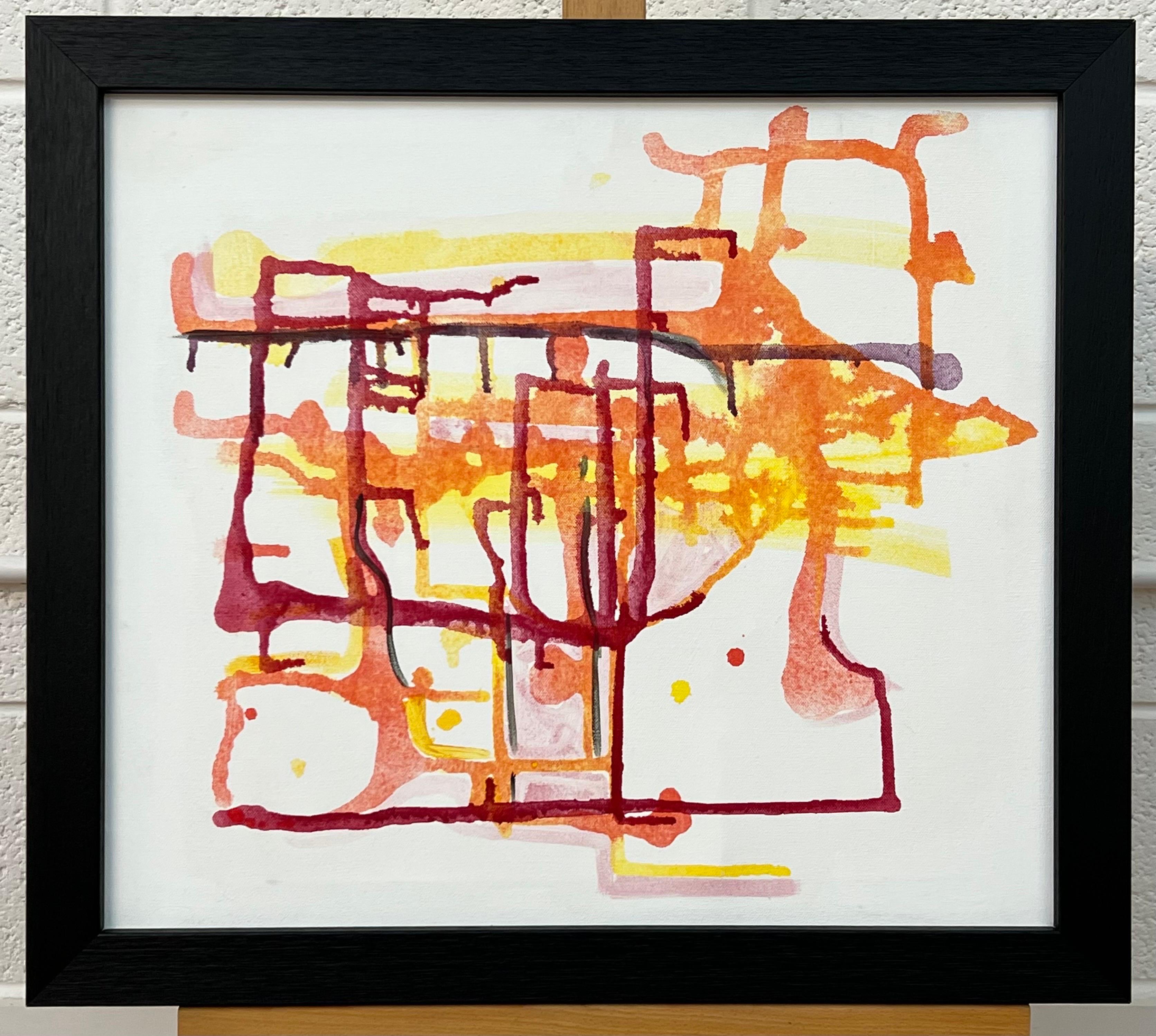Early Abstract Painting Red Yellow Orange on White Background by British Artist For Sale 11