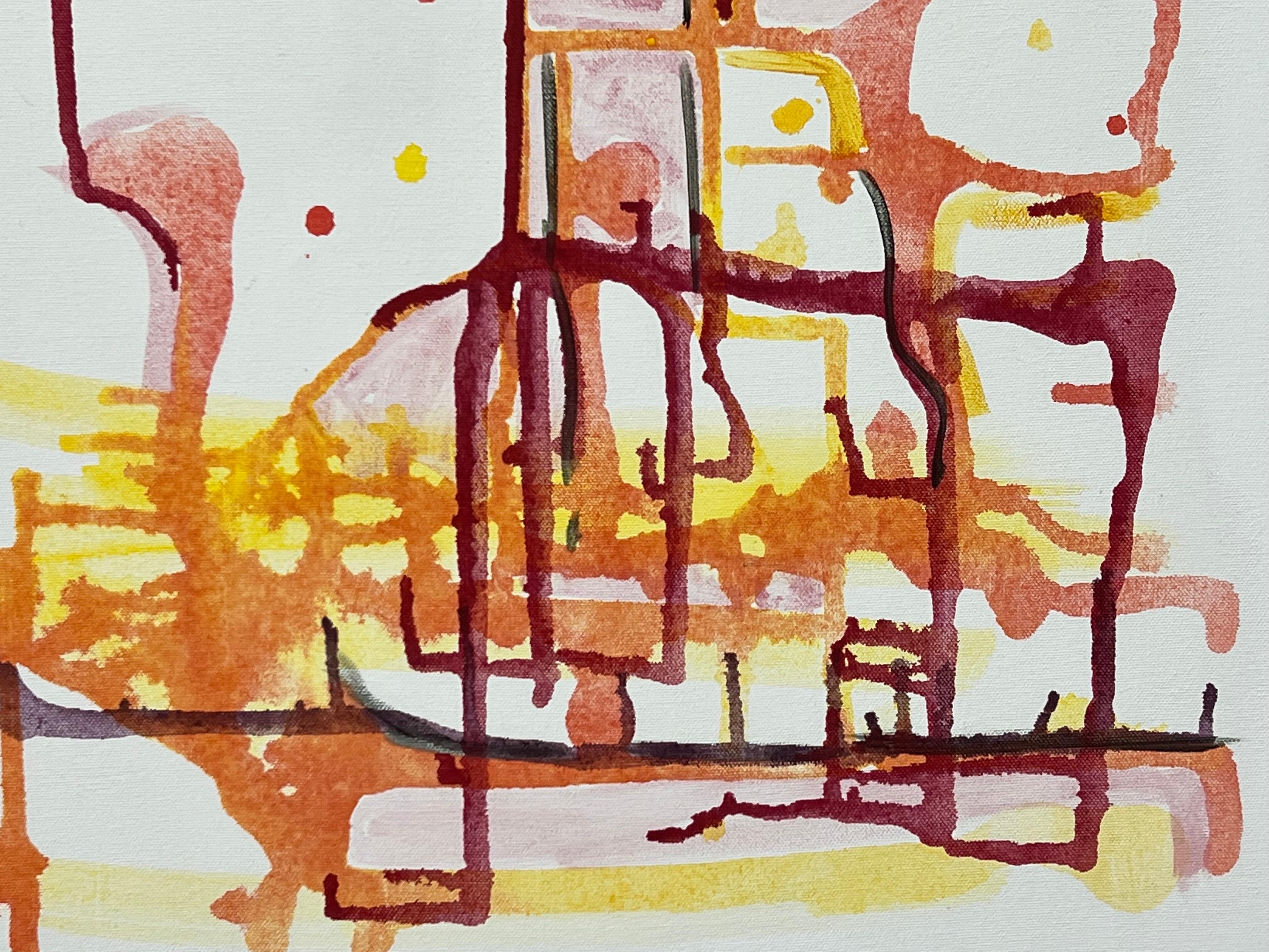Peinture abstraite ancienne rouge, jaune et orange sur fond blanc d'un artiste britannique en vente 9
