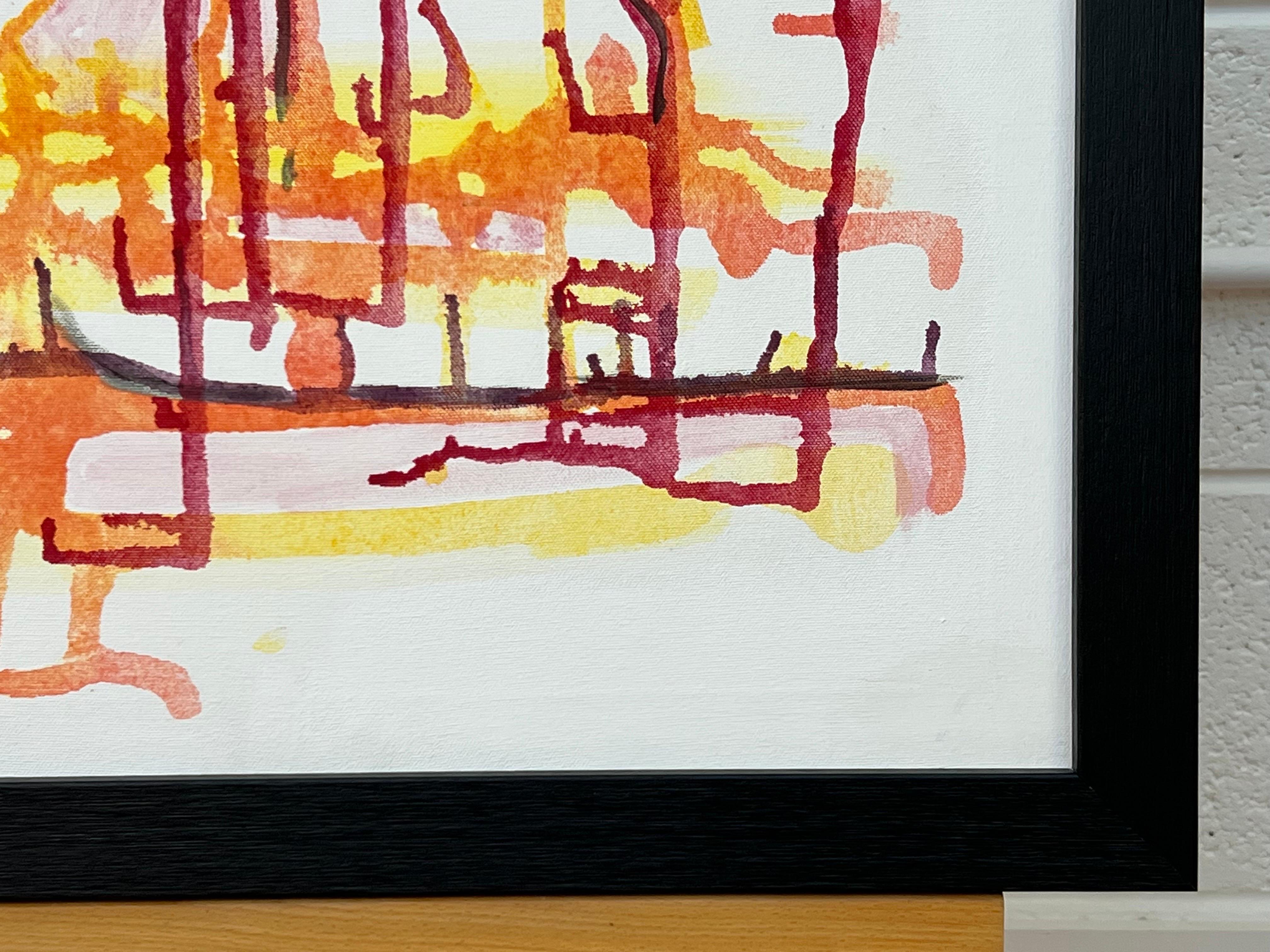 Peinture abstraite ancienne rouge, jaune et orange sur fond blanc d'un artiste britannique en vente 10