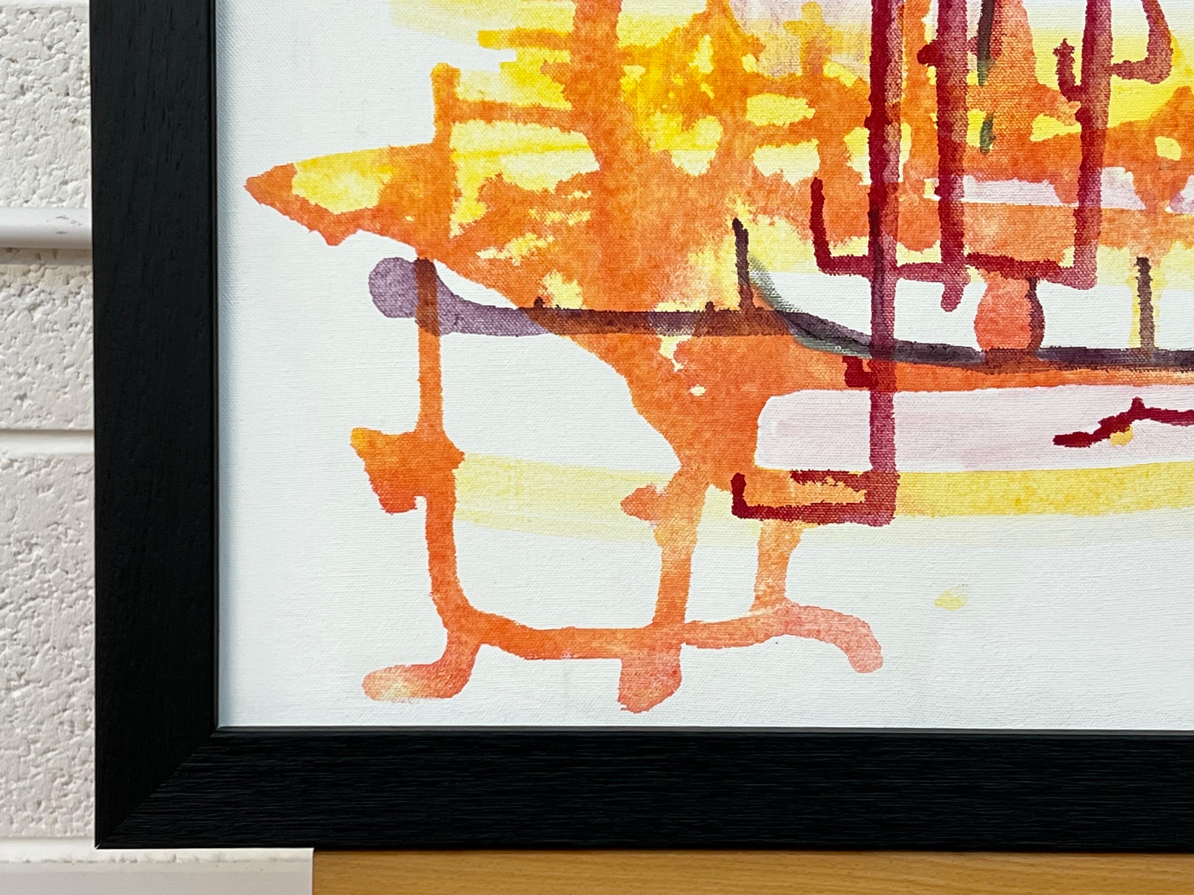 Peinture abstraite ancienne rouge, jaune et orange sur fond blanc d'un artiste britannique en vente 11