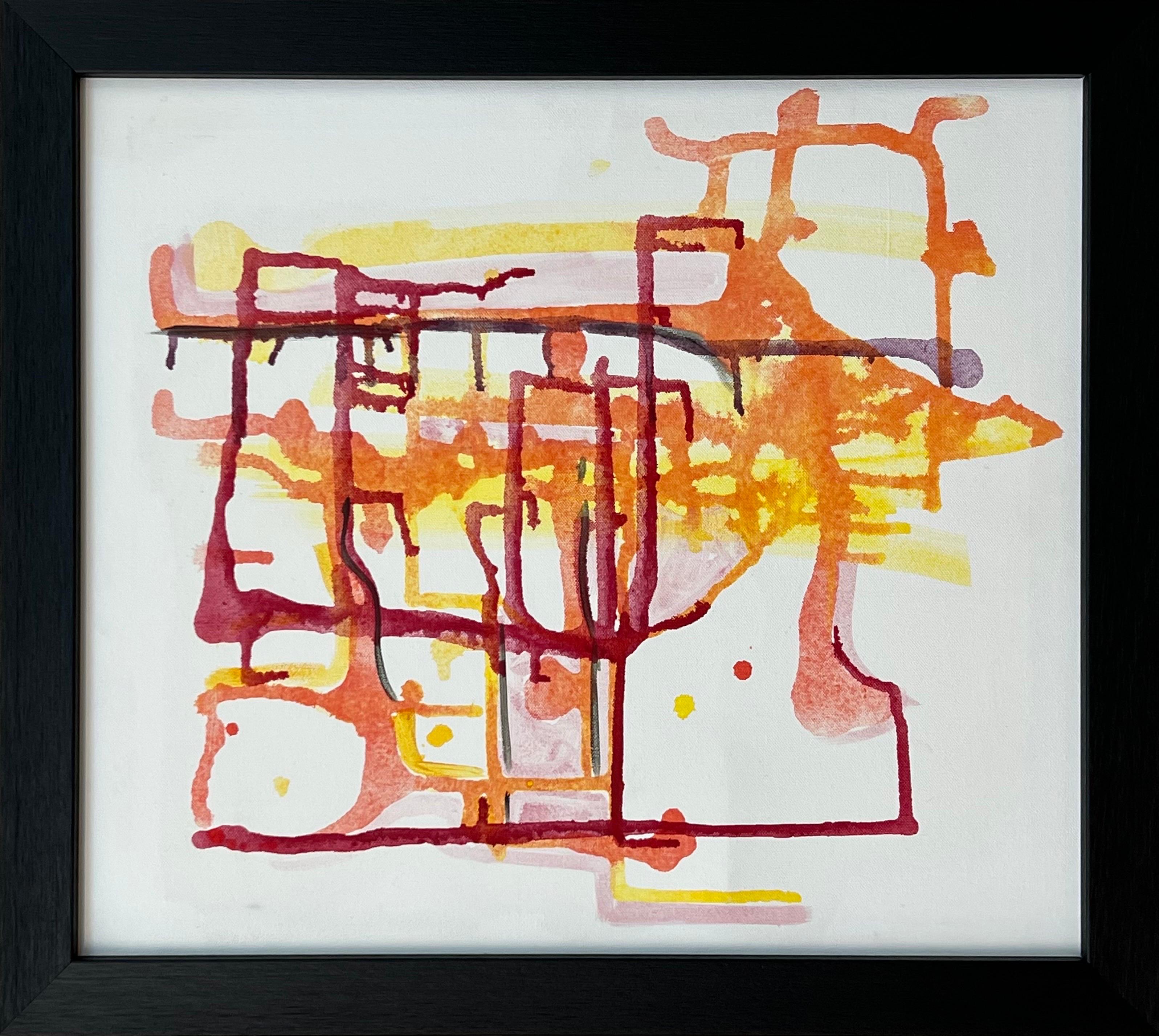 Early Abstract Painting Red Yellow Orange on White Background by British Artist For Sale 1