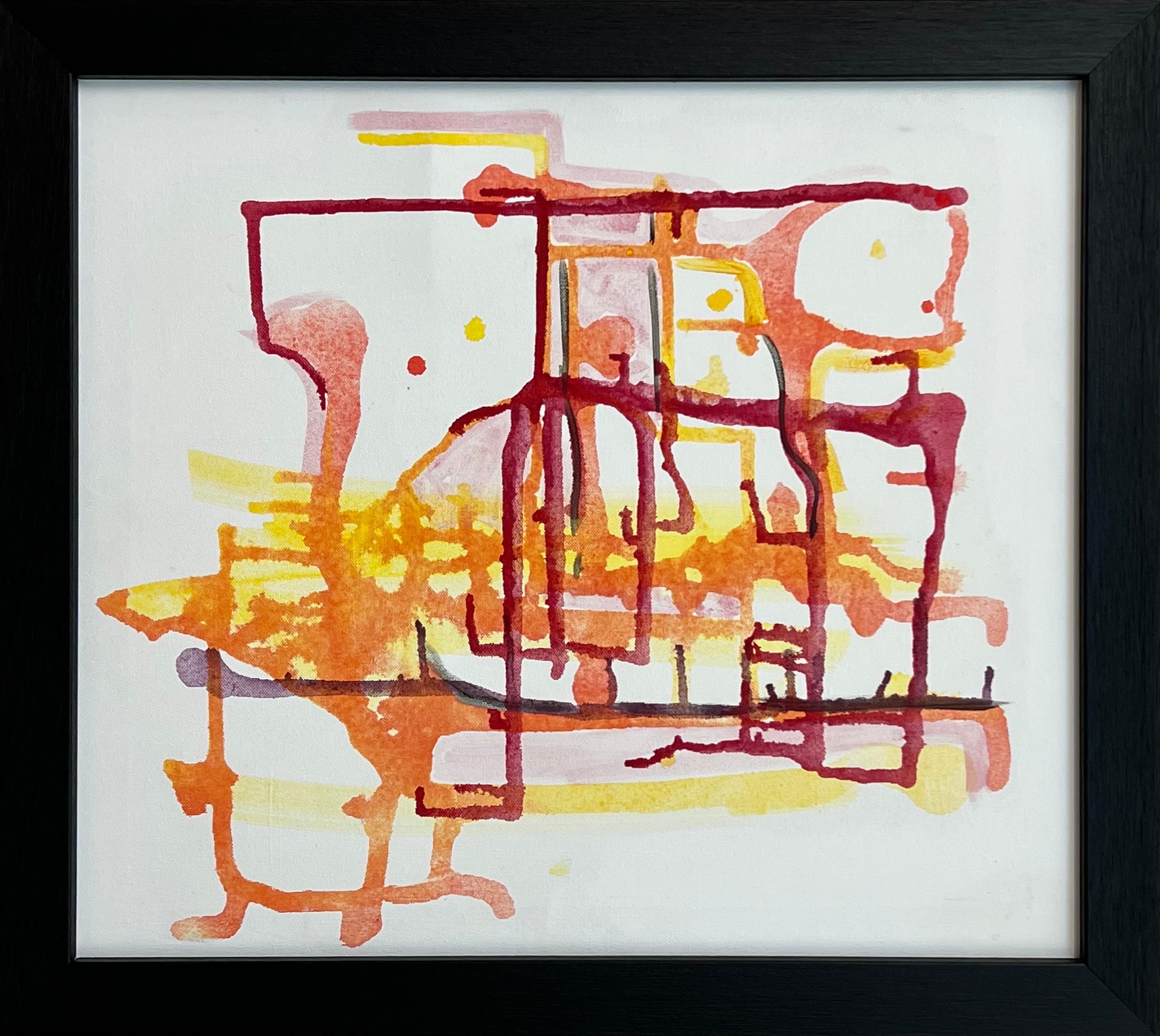 Peinture abstraite ancienne rouge, jaune et orange sur fond blanc d'un artiste britannique en vente 1