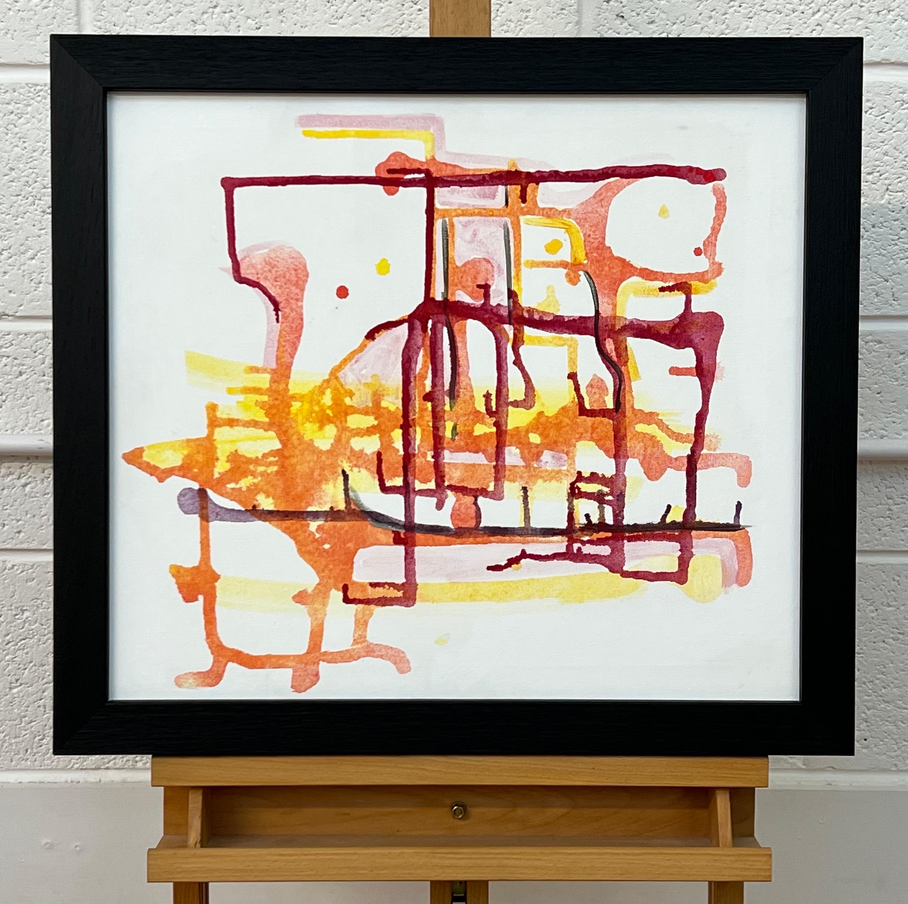Peinture abstraite ancienne rouge, jaune et orange sur fond blanc d'un artiste britannique en vente 4