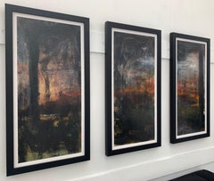 Trittico astratto Foresta Alberi Paesaggio dipinto da un artista urbano britannico
