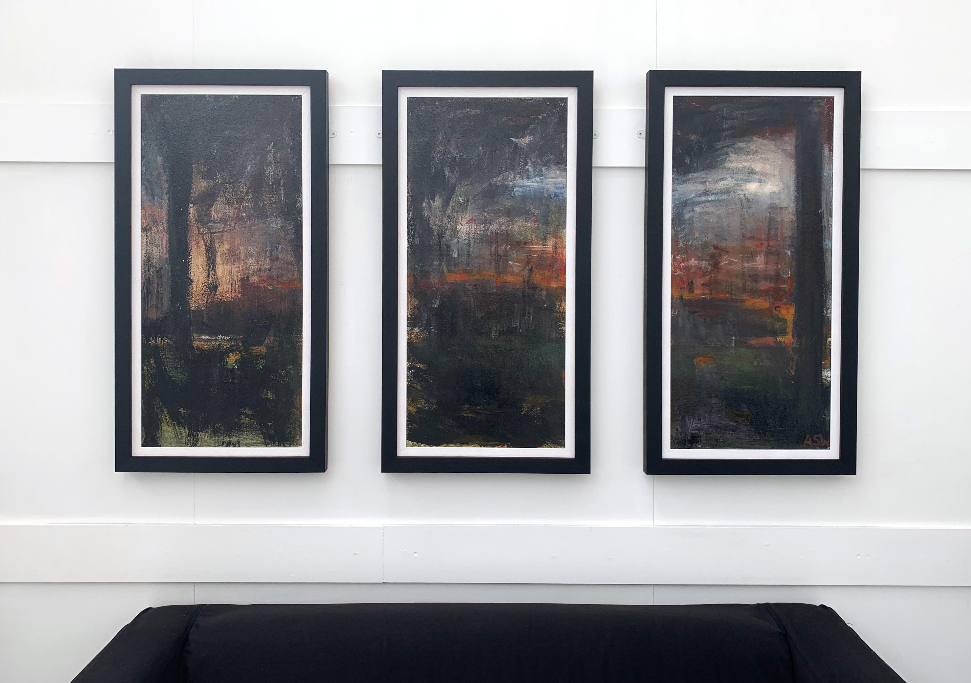 Abstraktes Triptychon-Landschaftsgemälde mit Wäldern, Gemälde des britischen Stadtkünstlers im Angebot 2