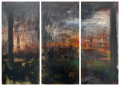 Triptych Abstract Forest Trees Landscape Painting by British Urban Artist