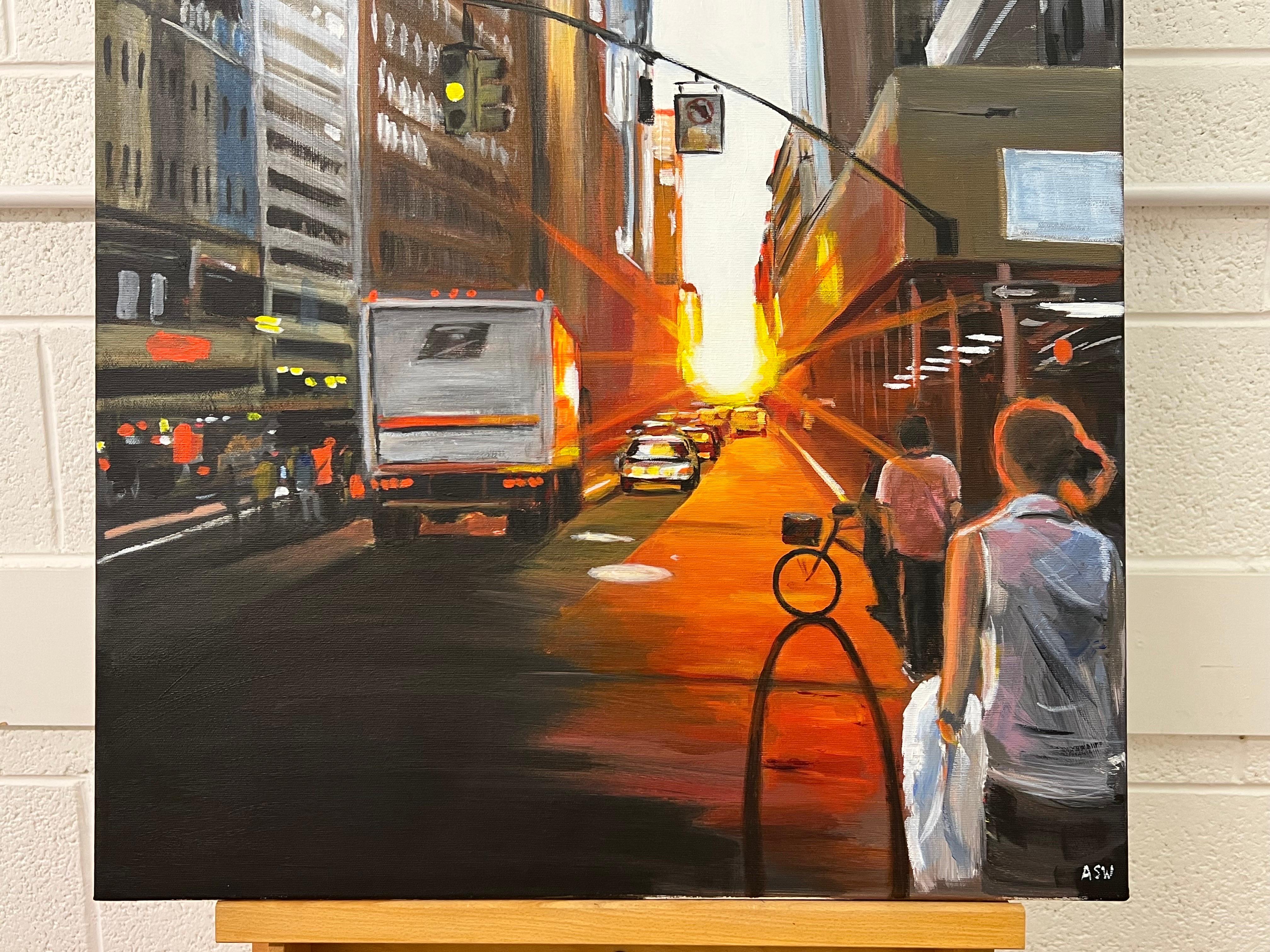 Empire State Building, Sonnenuntergang in Manhattan, New York City, vom britischen Stadtarchitekten  – Painting von Angela Wakefield