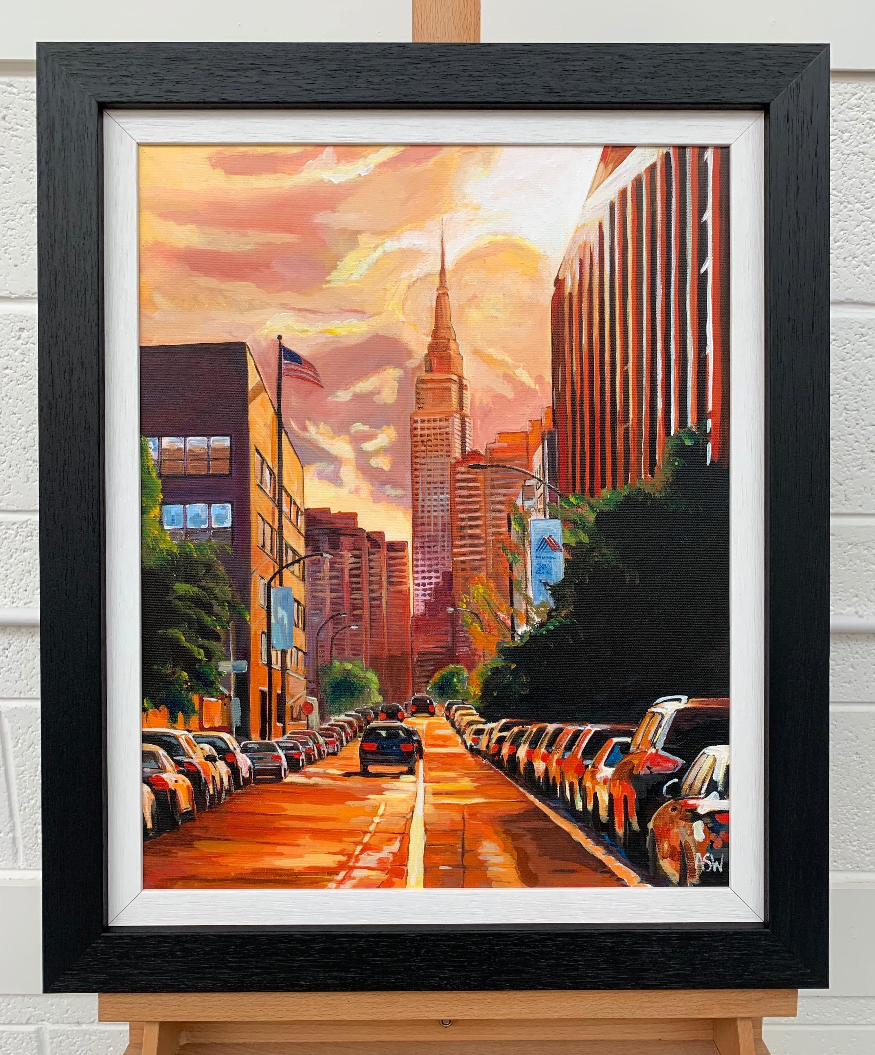 Empire State Building Sunset New York Cityscape NYC by English Landscape Artist - Painting by Angela Wakefield