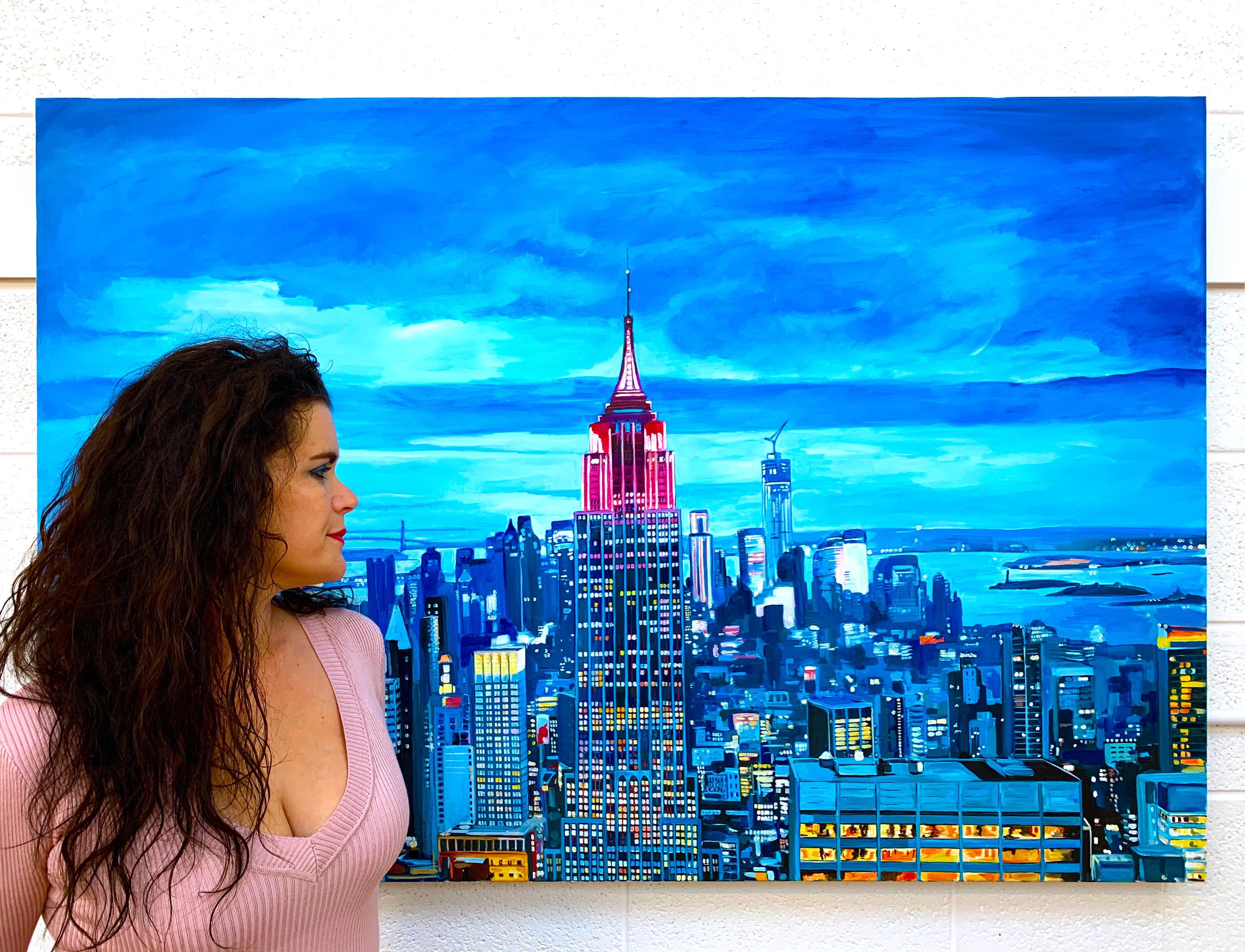 Peinture de paysage urbain de l'État de l'Empire à Manhattan, New York, par un artiste paysagiste britannique - Painting de Angela Wakefield