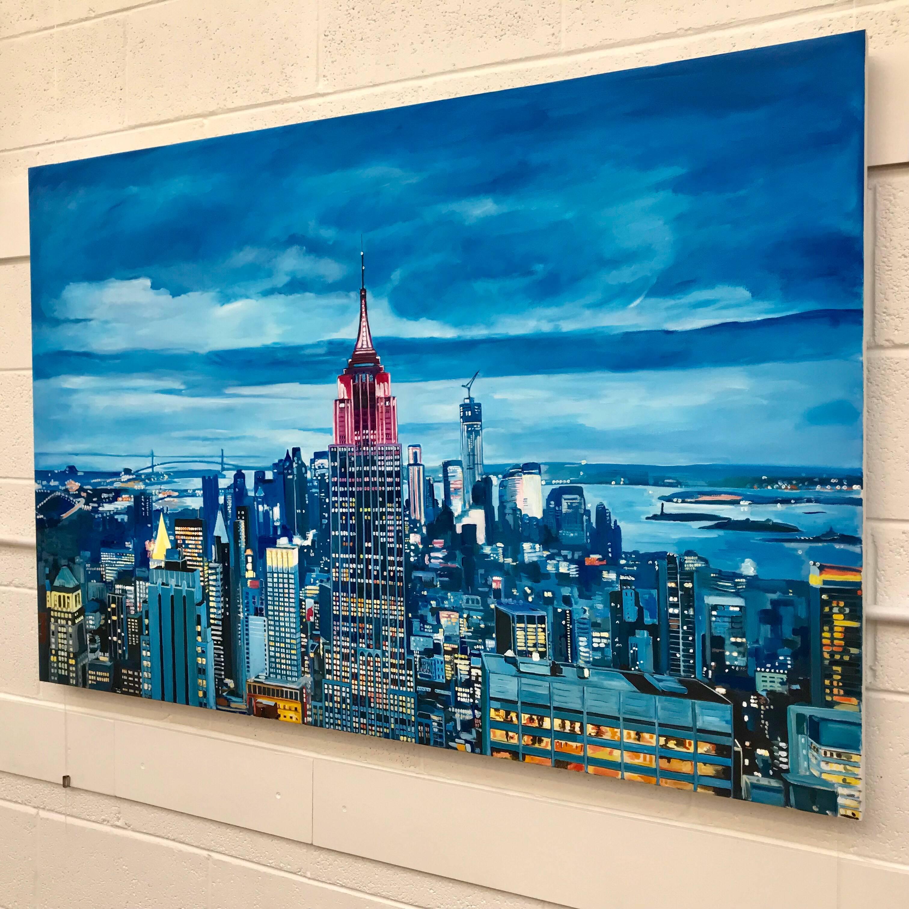 Peinture de paysage urbain de l'État de l'Empire à Manhattan, New York, par un artiste paysagiste britannique en vente 1