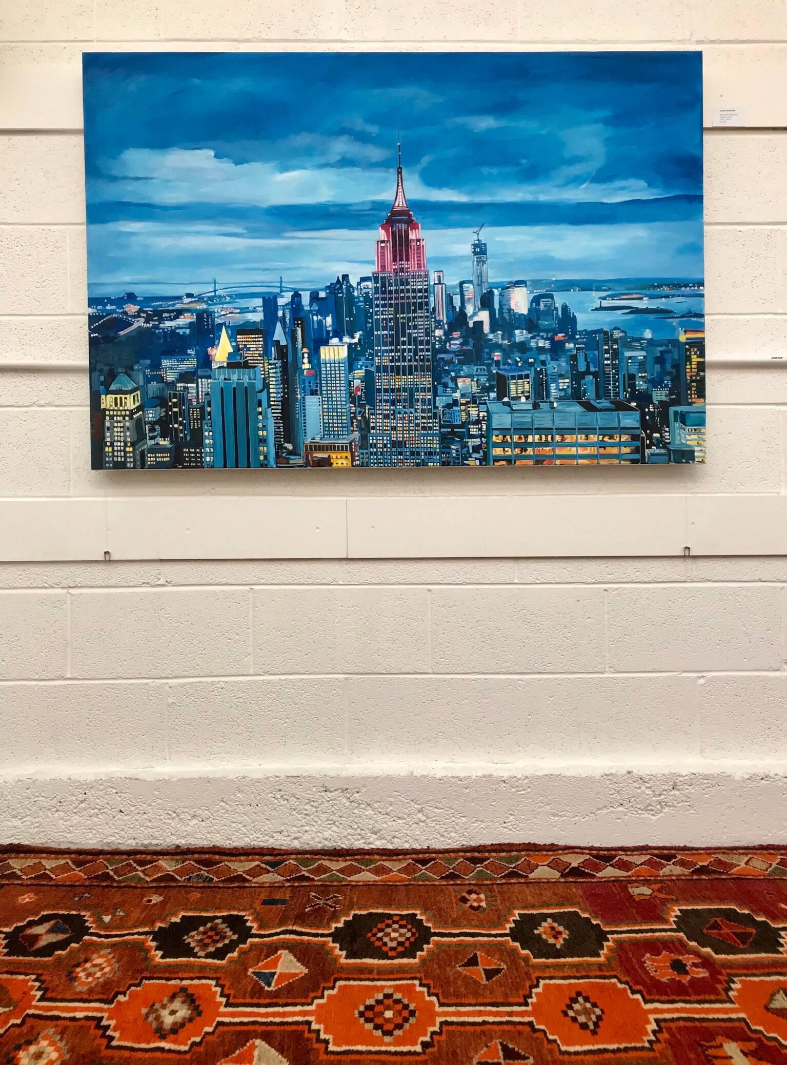Empire State Manhattan Cityscape Painting New York by British Landscape Artist For Sale 1