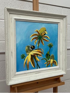 English Country Garden Landscape Art with Bee on Flowers by Contemporary Artist