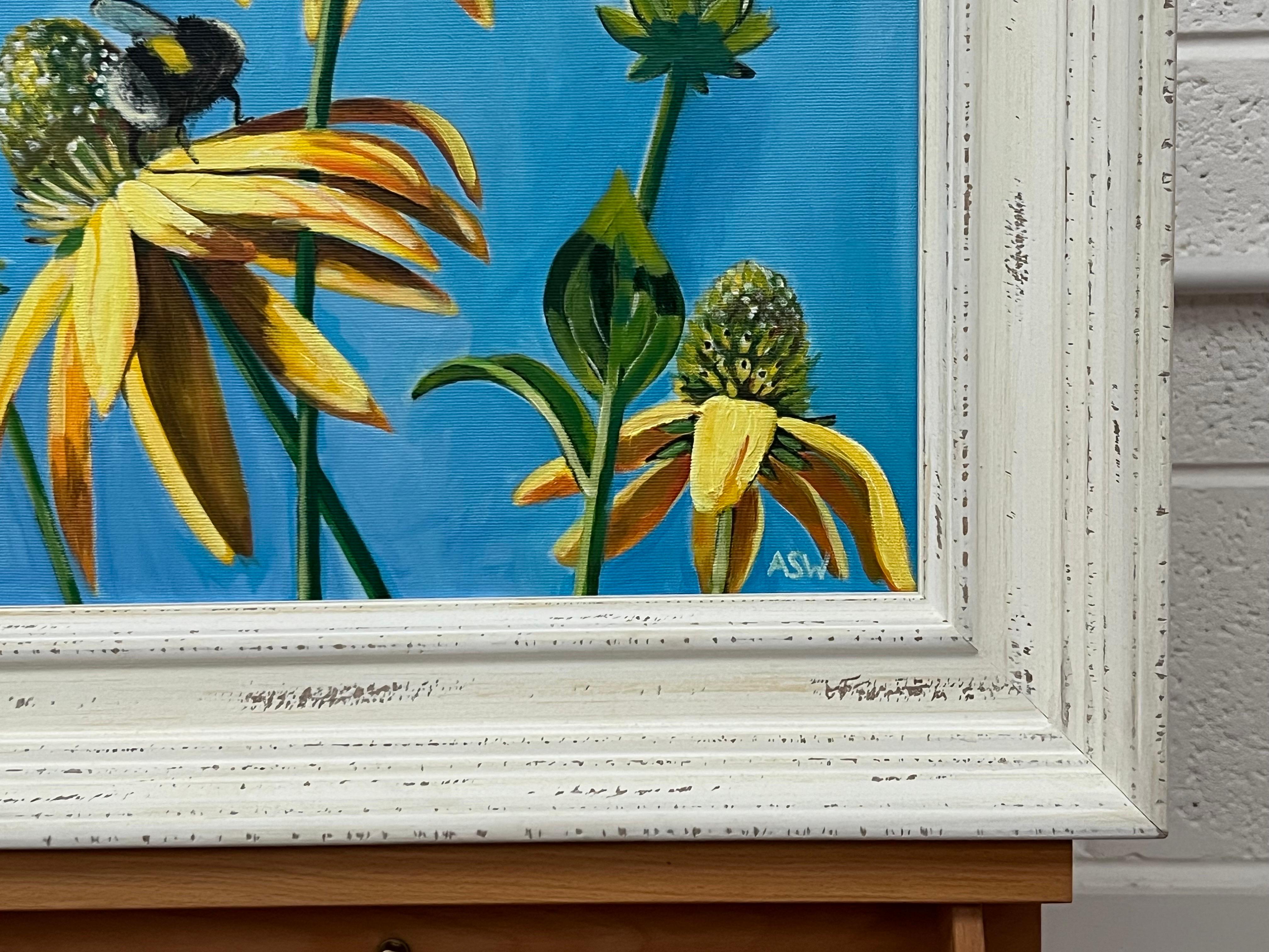 Englische Gartenlandschaft mit Biene auf Blumen von Contemporary artist im Angebot 1