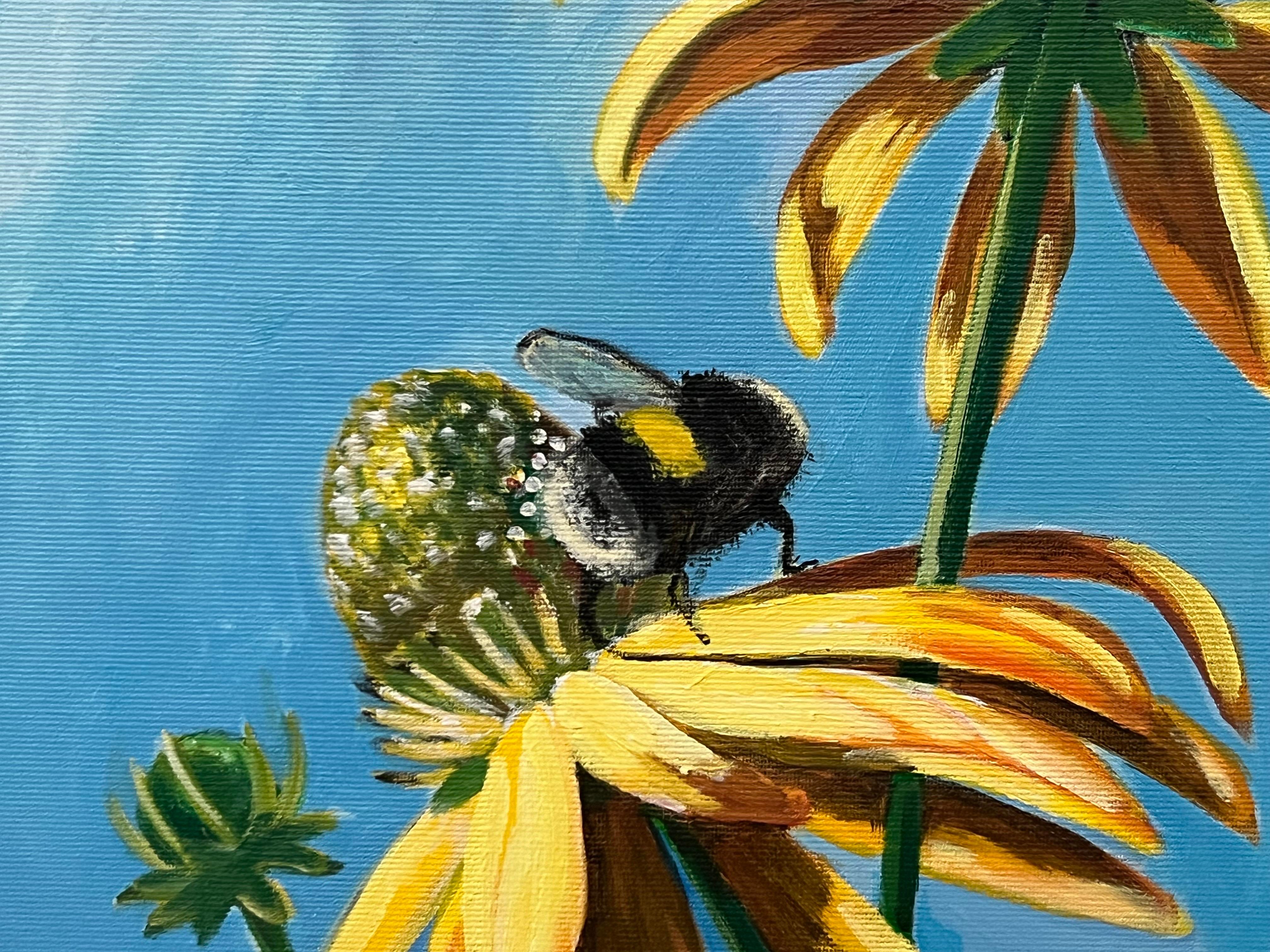 Englische Gartenlandschaft mit Biene auf Blumen von Contemporary artist im Angebot 3