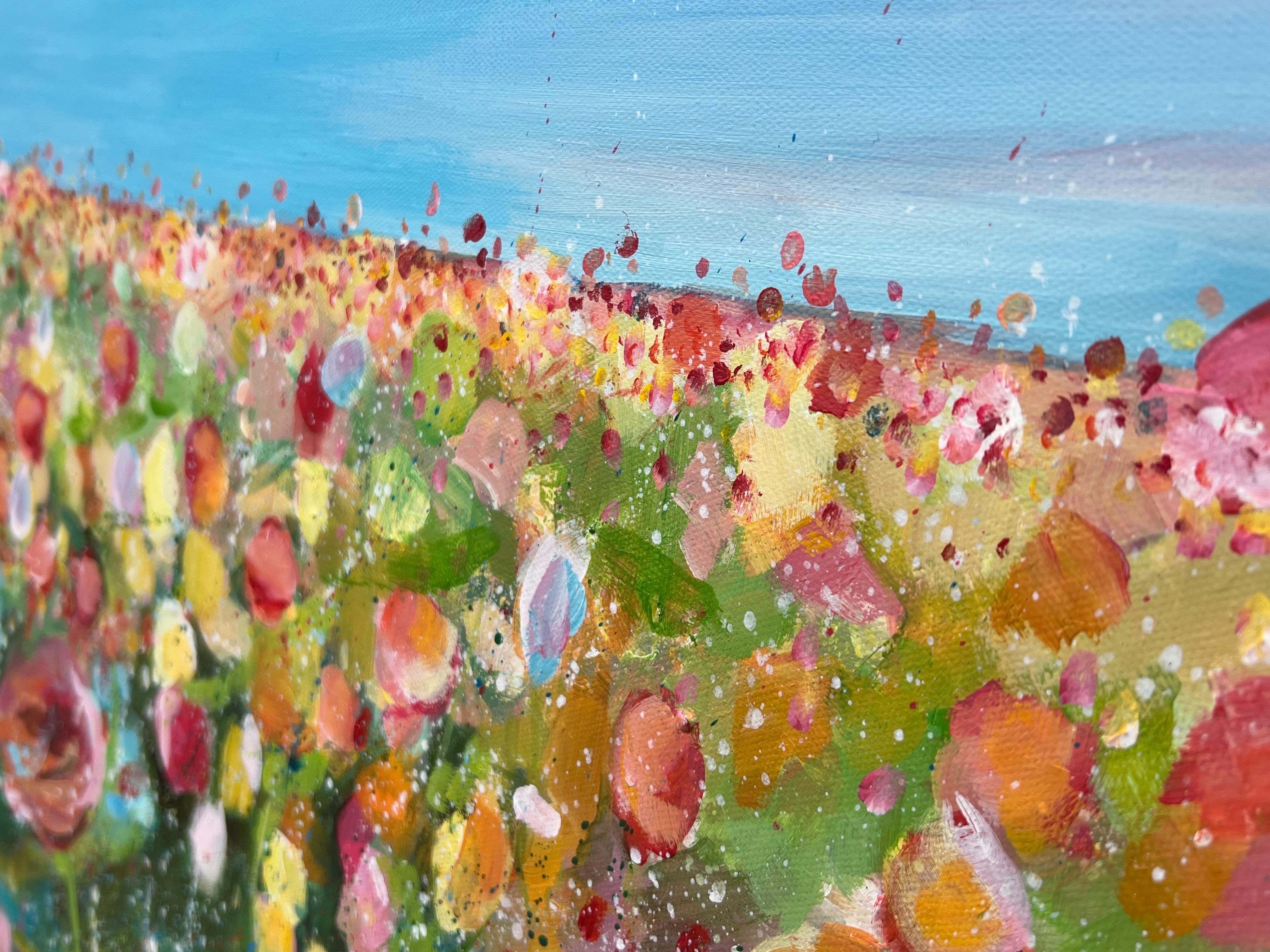 English Meadow Landscape with Wild Red Flowers by Contemporary British Artist For Sale 11