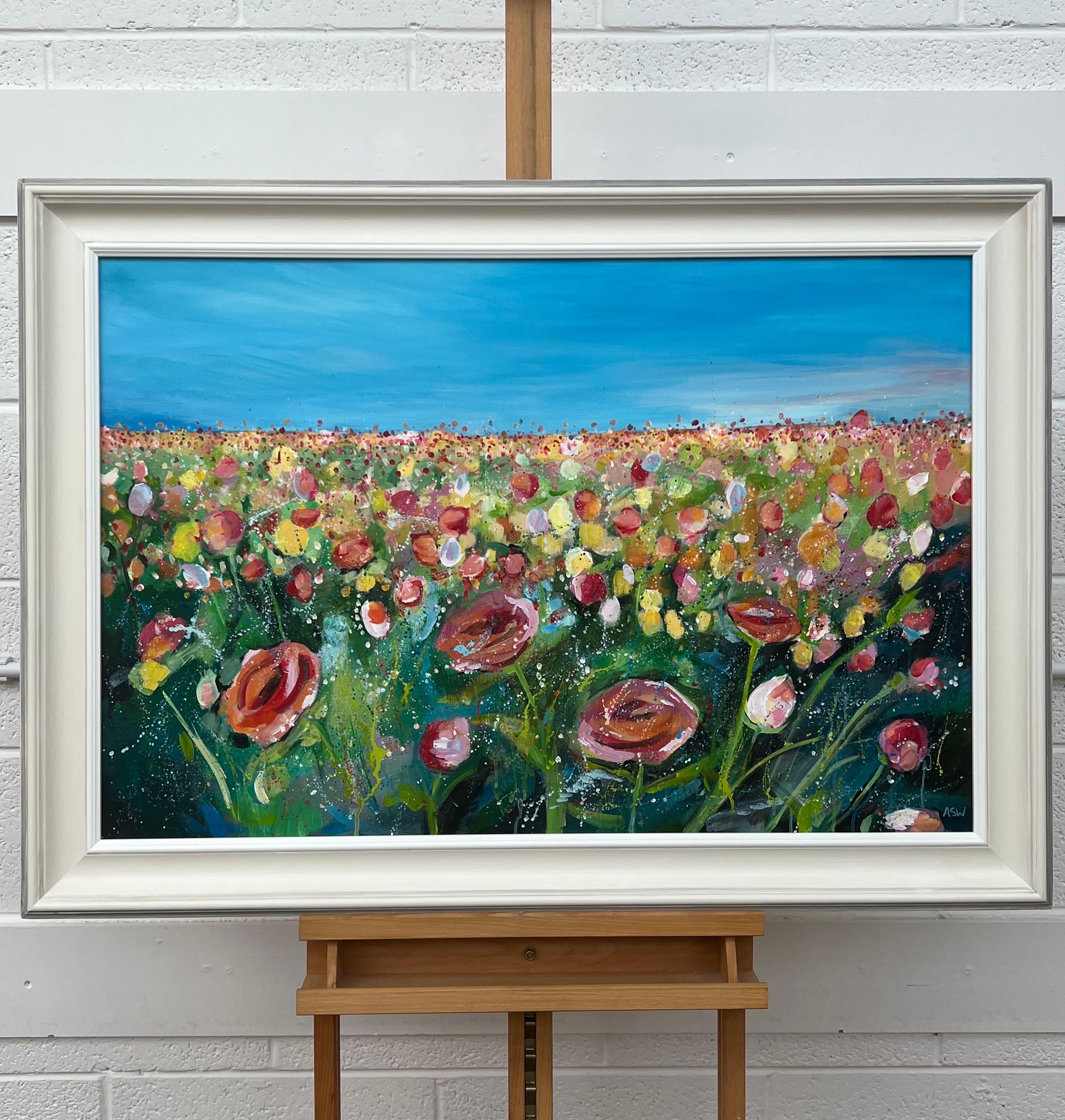 English Meadow Landscape with Wild Red Flowers by Contemporary British Artist, Angela Wakefield. 

Art measures 36 x 24 inches
Frame measures 42 x 30 inches 

Presented in the highest quality hand-finished off-white Frinton moulding.

Angela