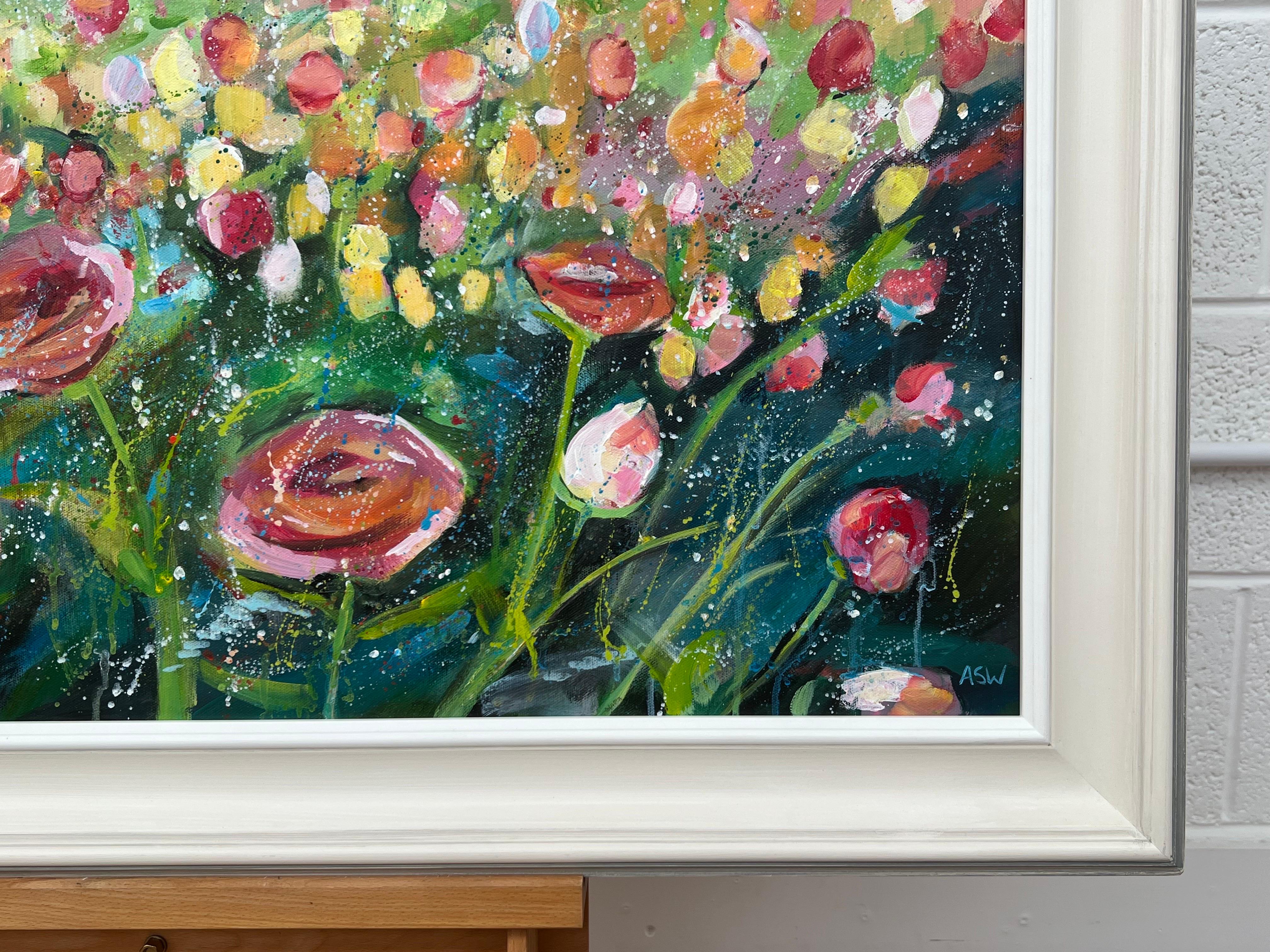 English Meadow Landscape with Wild Red Flowers by Contemporary British Artist For Sale 3