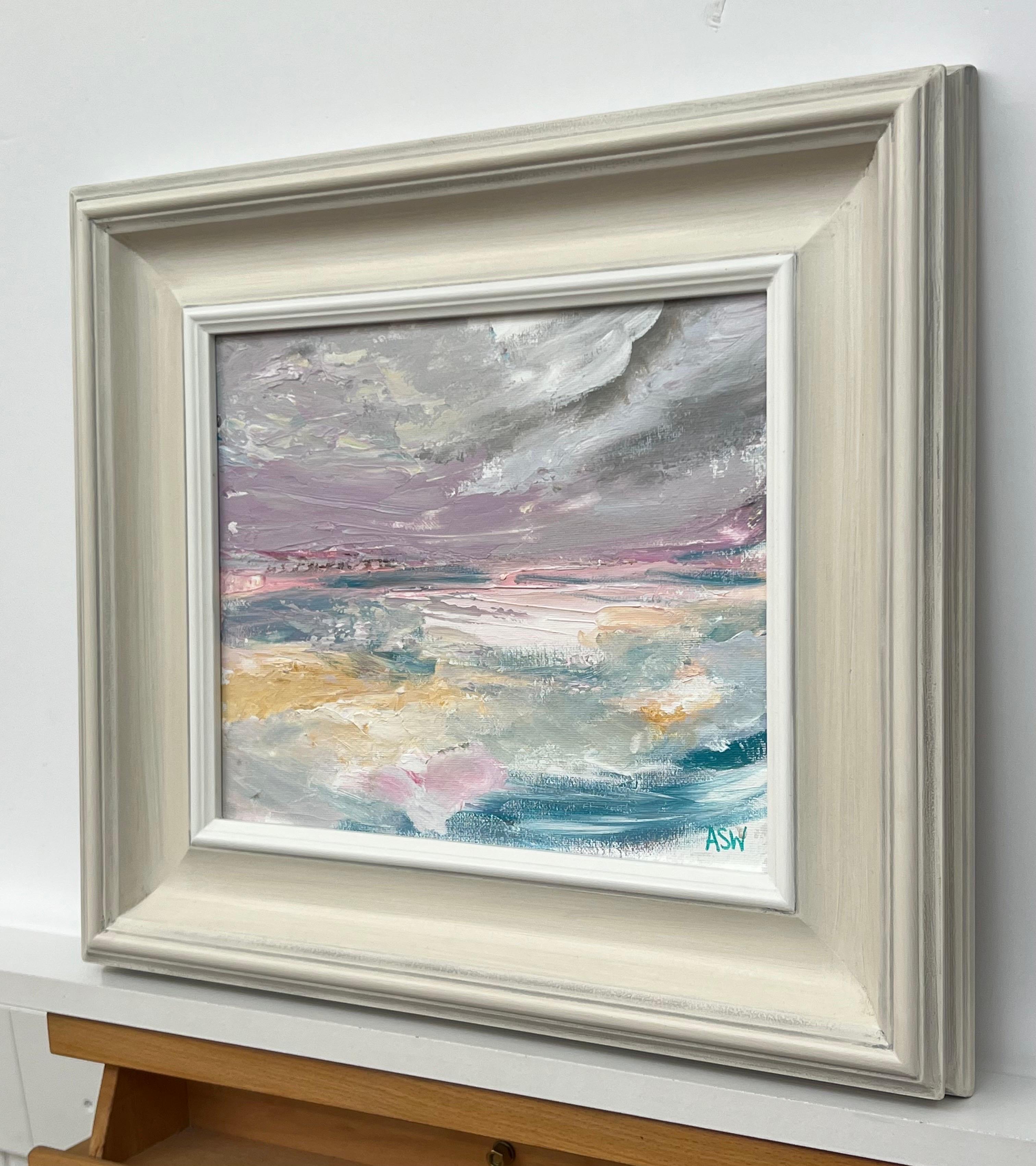 Ethereal Horizon - Paesaggio marino astratto e onirico di un artista contemporaneo - Landscape Painting Grigio di Angela Wakefield