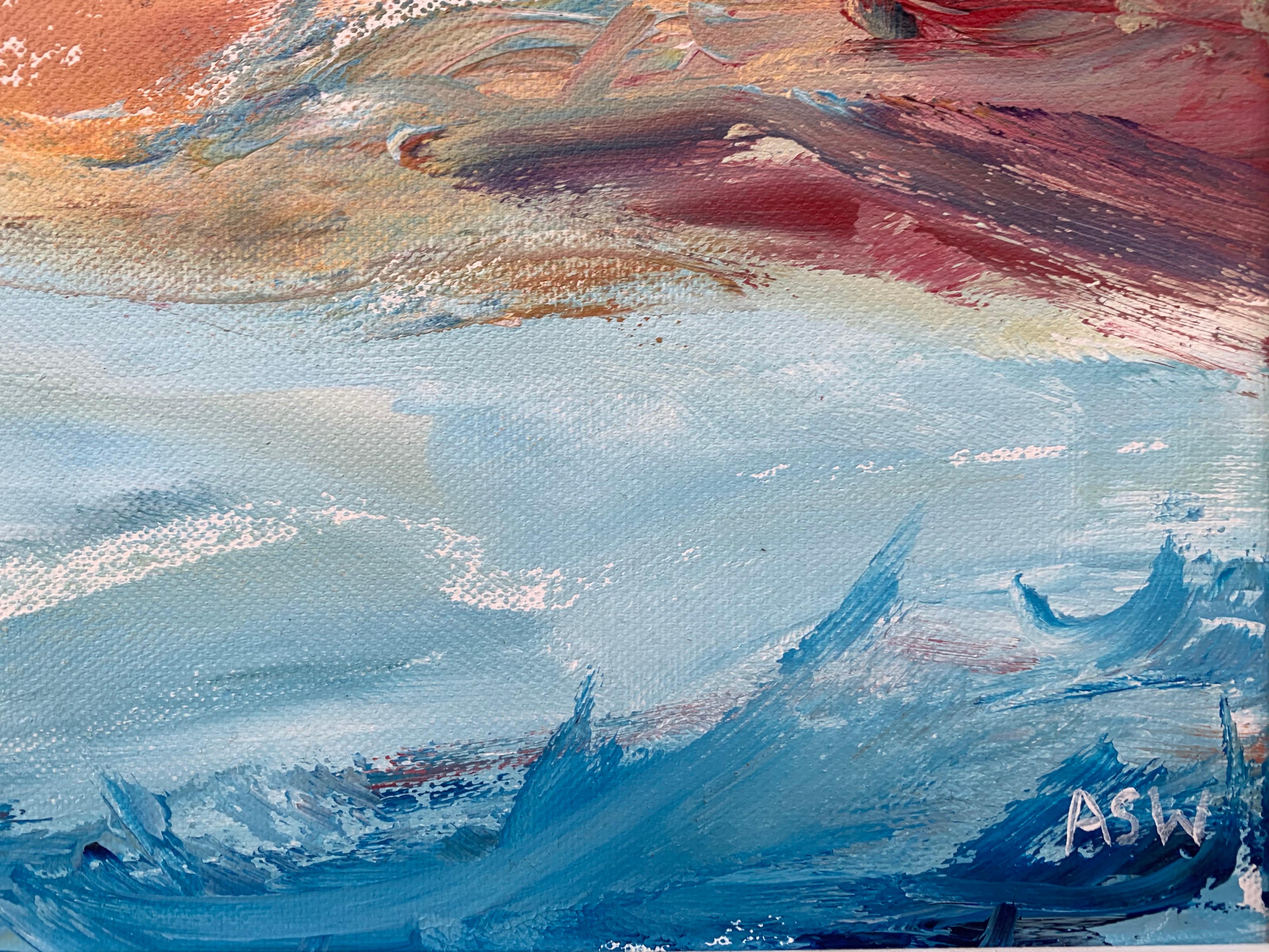 Expressive Abstract River Seascape Landscape by Contemporary British Artist - Abstract Impressionist Painting by Angela Wakefield