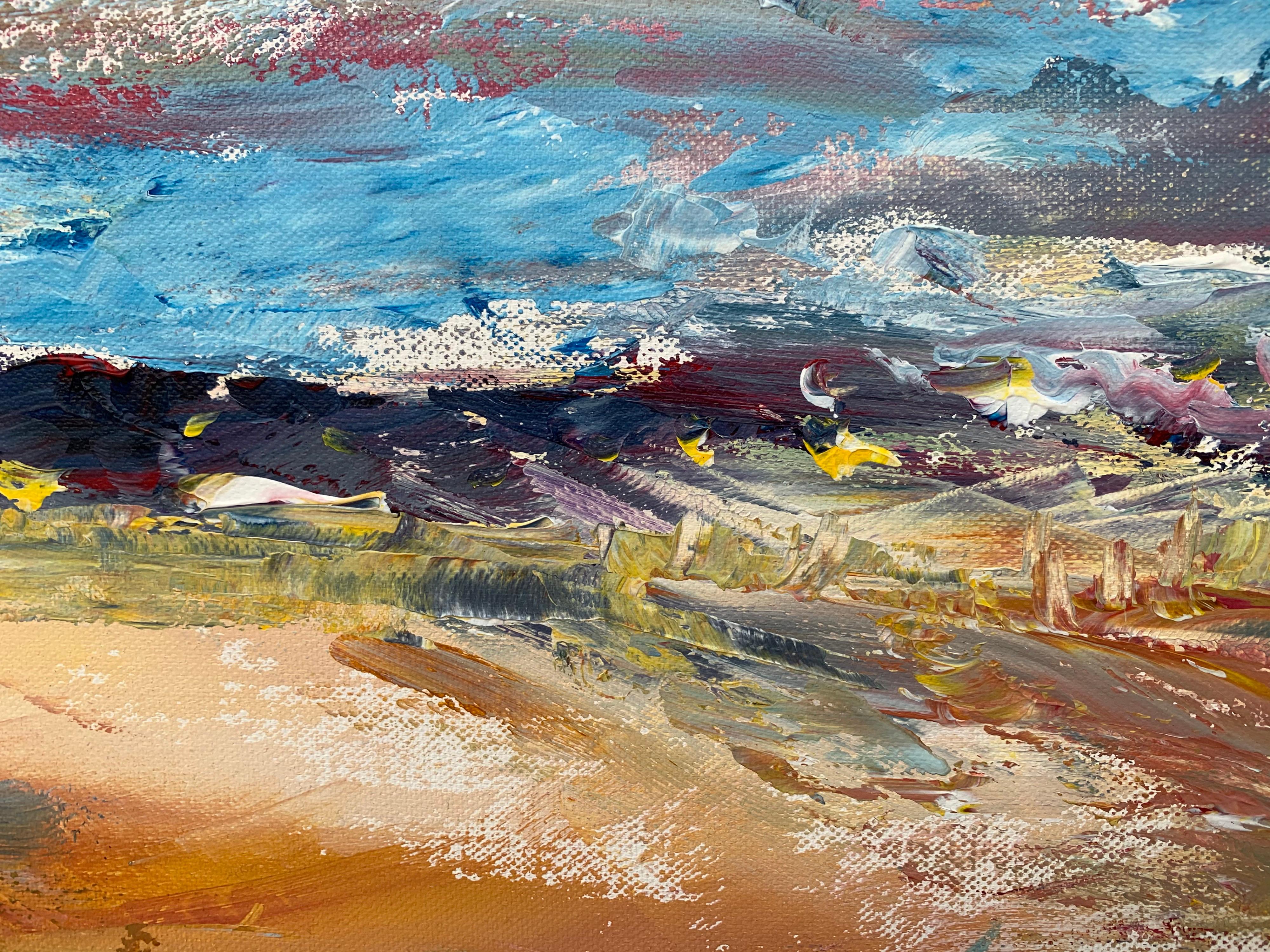 Expressive Abstract River Seascape Landscape by Contemporary British Artist - Gray Landscape Painting by Angela Wakefield