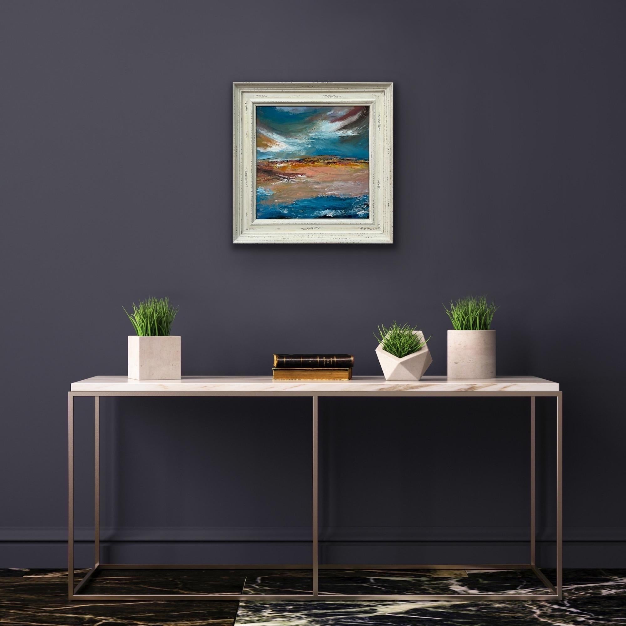 Colourful Expressive Abstract Seascape Landscape Painting with Dramatic Sky by Contemporary British Artist, Angela Wakefield. 

Art measures 16 x 16 inches
Frame measures 21 x 21 inches

Angela Wakefield has twice been on the front cover of ‘Art of
