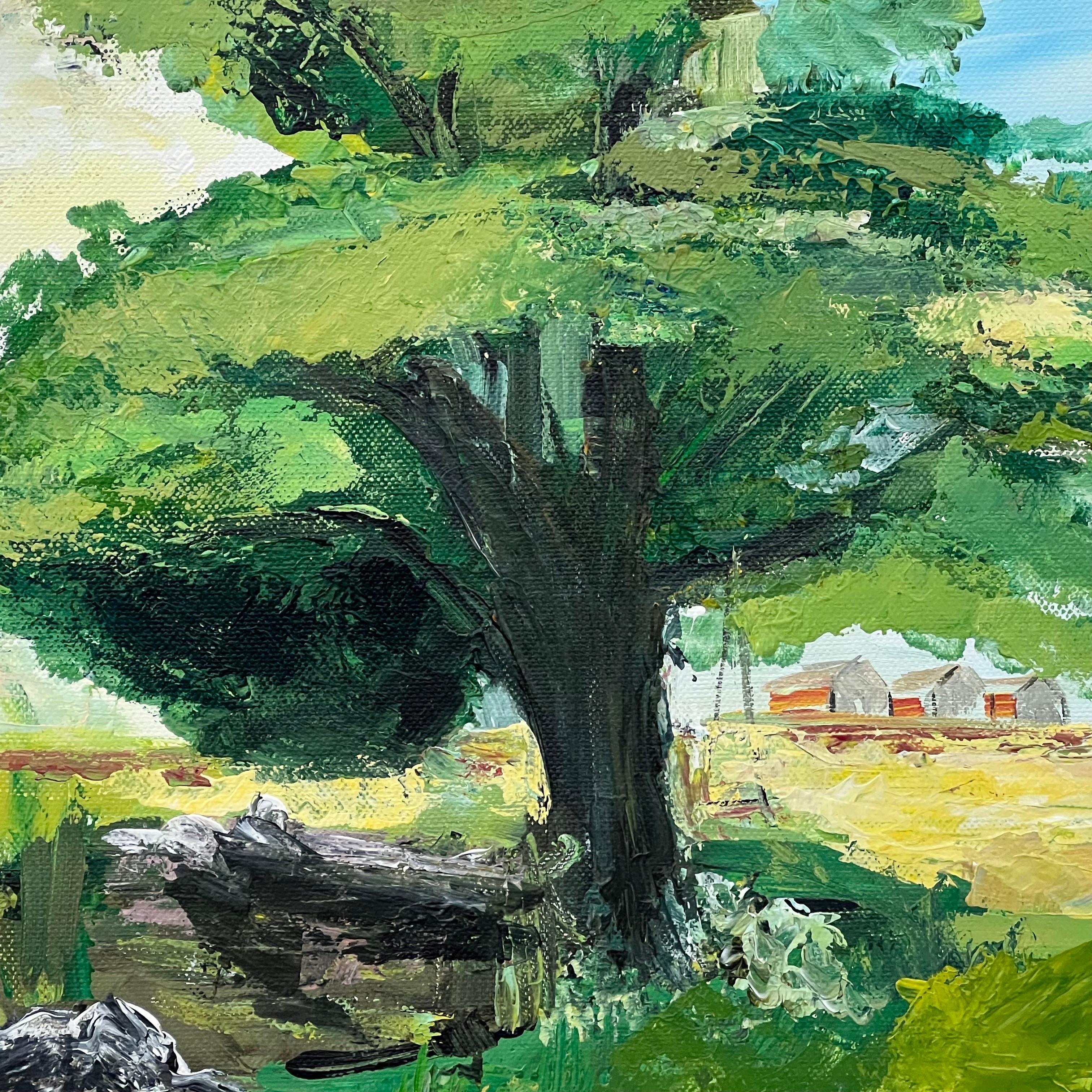 Peinture de paysage expressive en forme d'arbre de chêne par un artiste britannique contemporain en vente 9