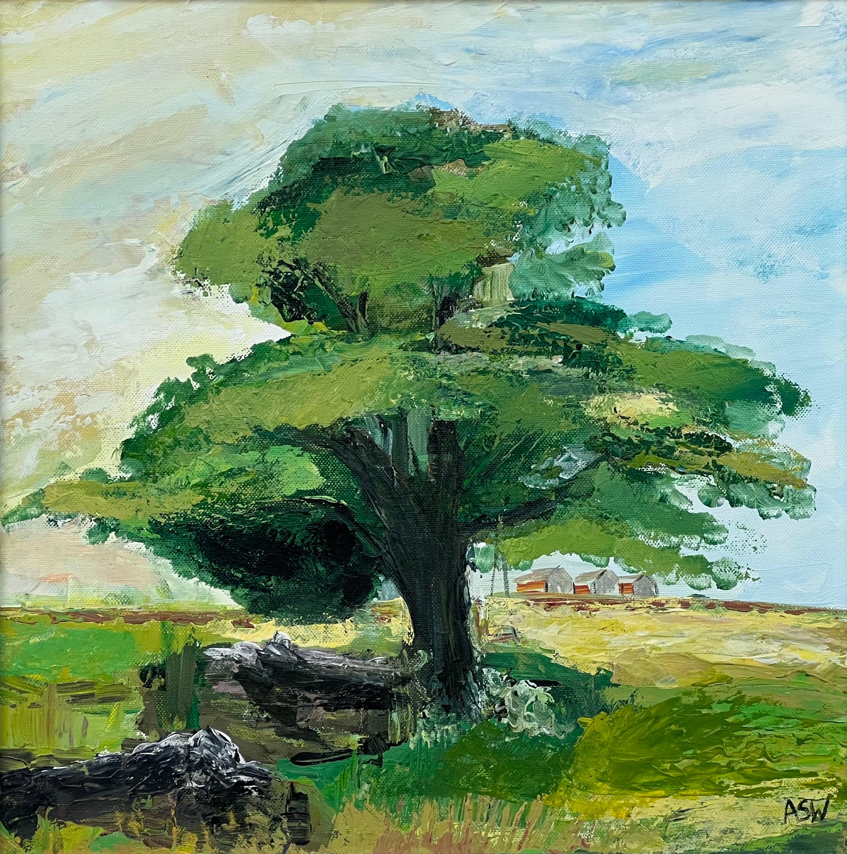 Peinture de paysage expressive en forme d'arbre de chêne par un artiste britannique contemporain en vente 4