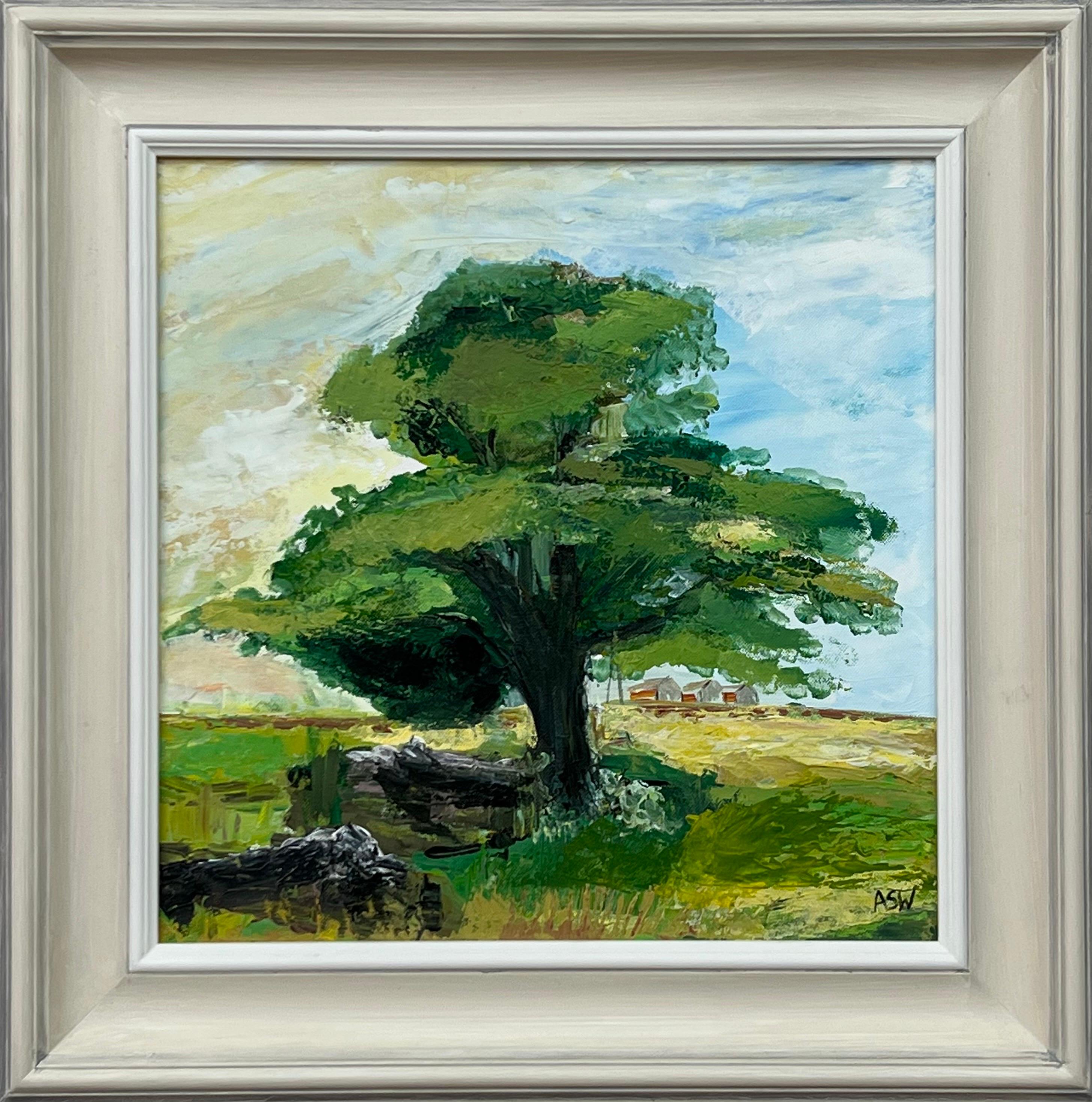 Abstract Painting Angela Wakefield - Peinture de paysage expressive en forme d'arbre de chêne par un artiste britannique contemporain