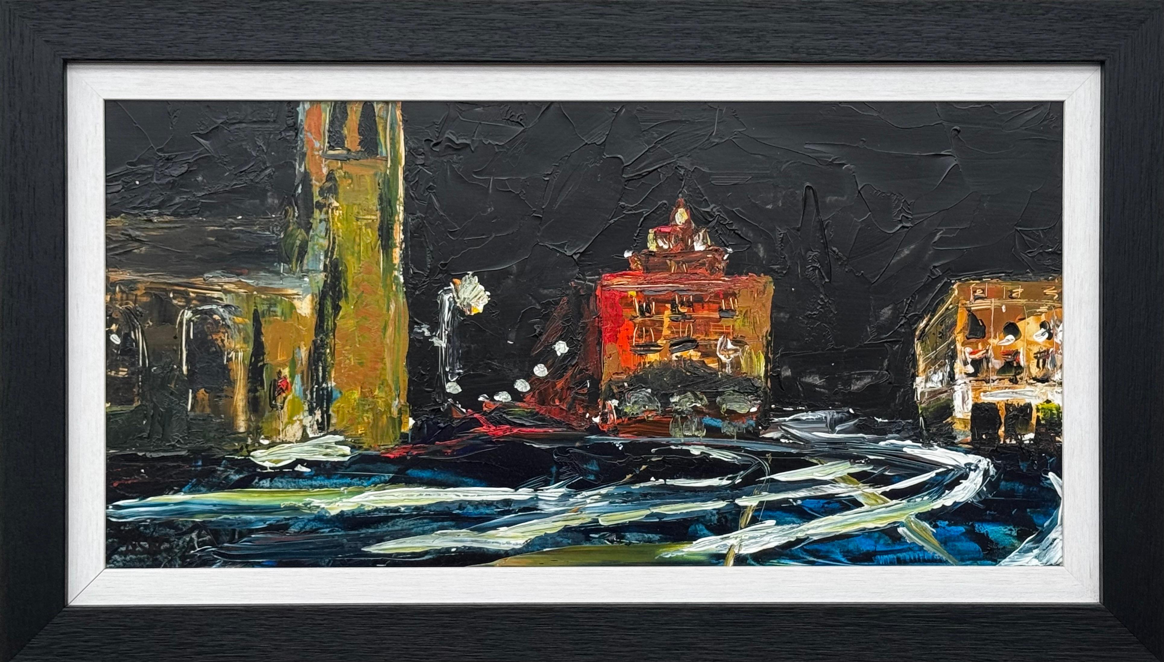Ausdrucksstarkes Ölgemälde von Trafalgar Square, Londoner Nachtszene, 2010 – Art von Angela Wakefield