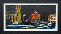 Arte originale espressiva del traffico di Trafalgar Square Whitehall a Londra di notte